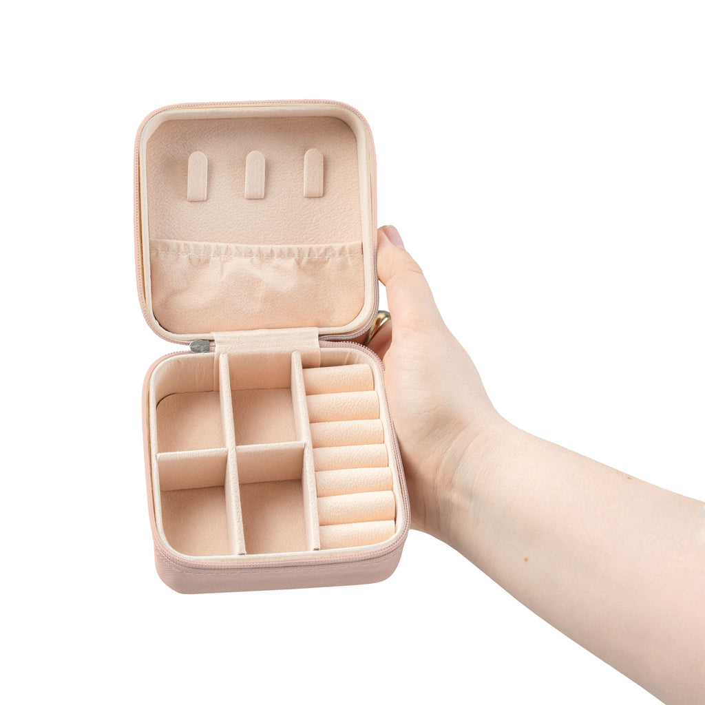 Floral Travel Jewelry Case — Compact Pink Organizer for Rings, Earrings & Necklaces