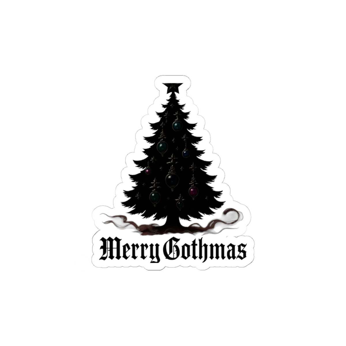 Merry Gothmas Kiss-Cut Sticker — Gothic Black Christmas Tree Decal
