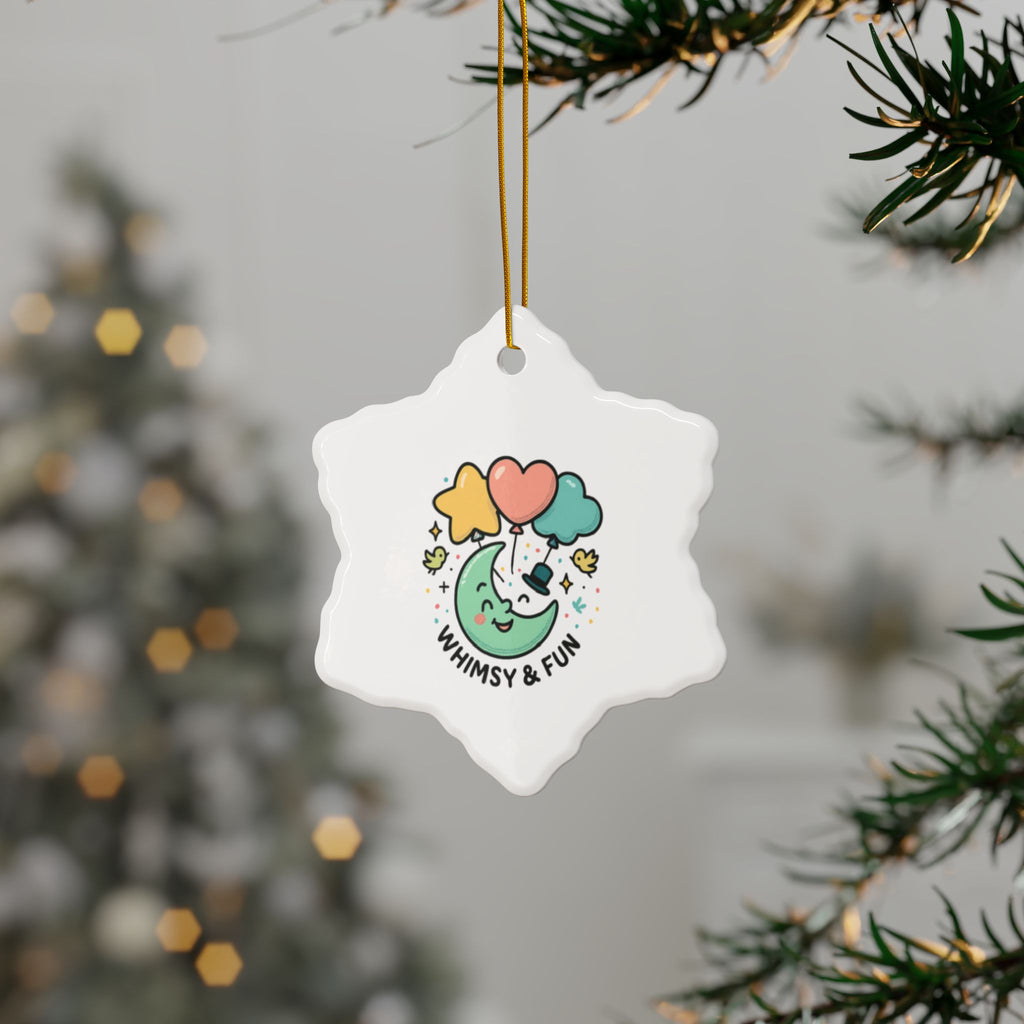 Whimsical Moon with Balloons Ceramic Ornament | Double-Sided Round Ornament