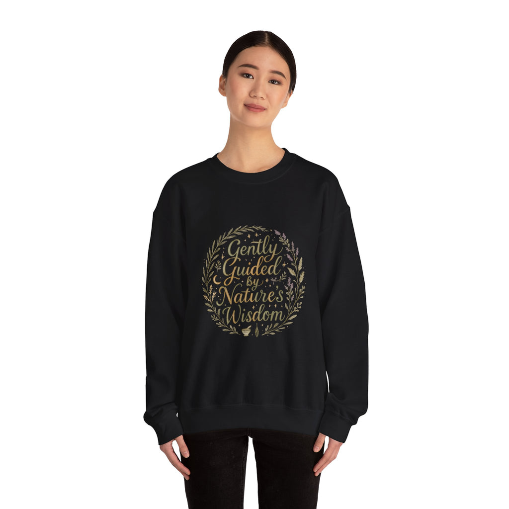 Crewneck Sweatshirt — "Gently Guided by Nature's Wisdom" Floral Wreath Eco Vibe