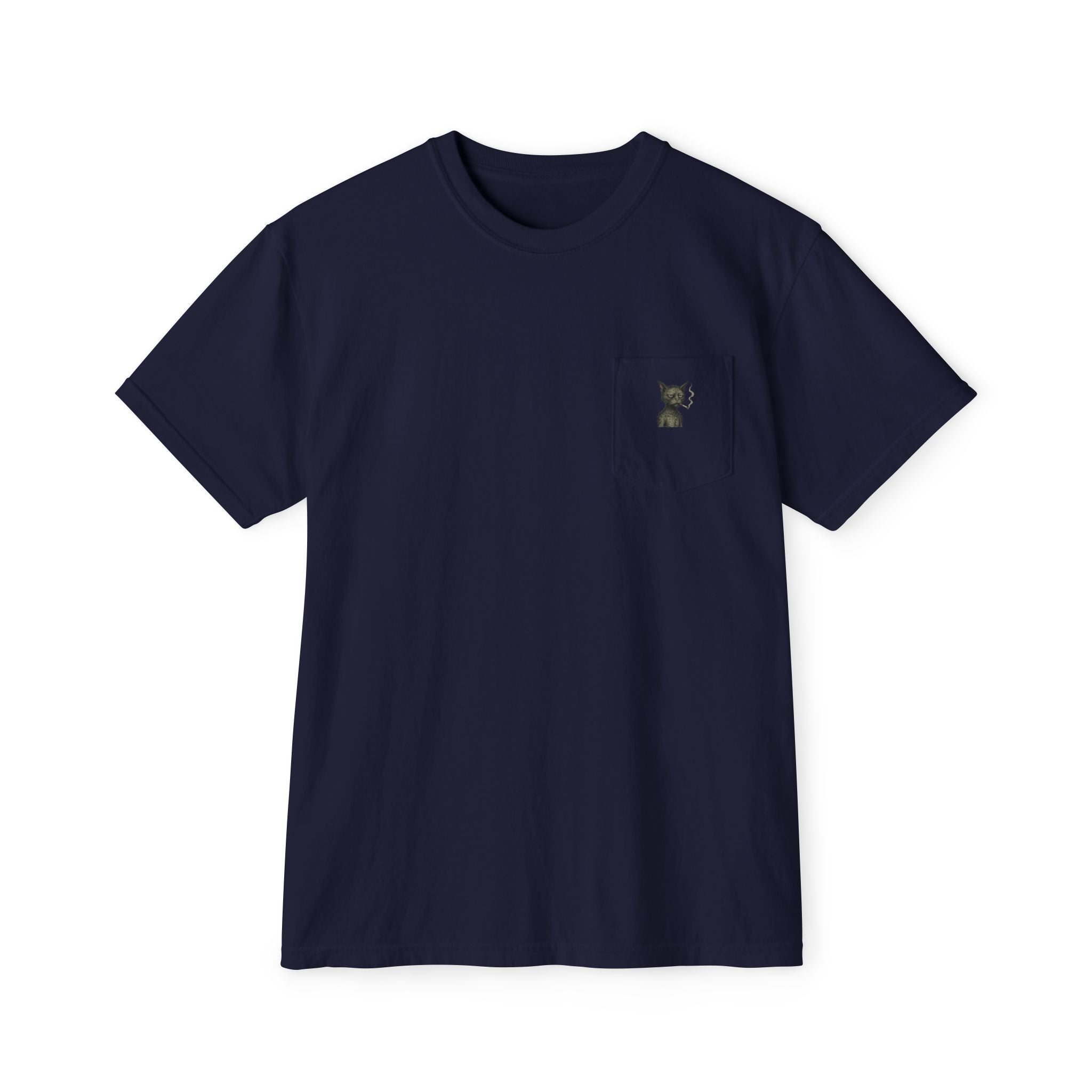 Pocket T-Shirt — Minimal Cat Silhouette Chest Pocket Tee