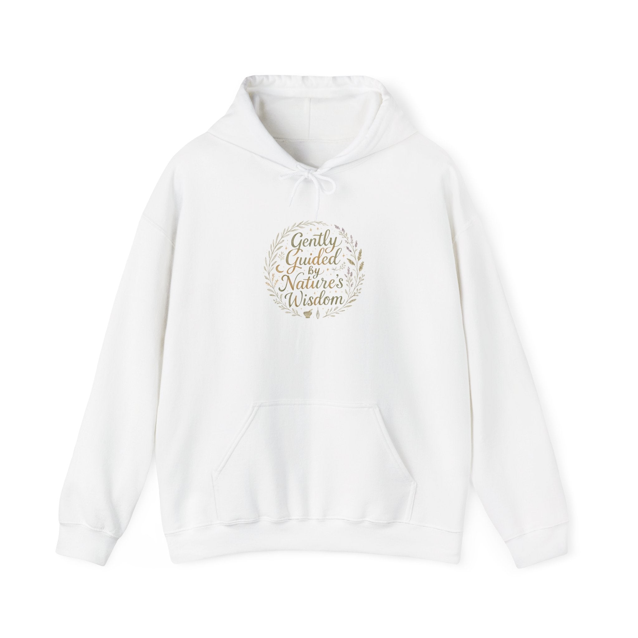 Gently Guided by Nature’s Wisdom Hoodie — Botanical Script Comfort Pullover