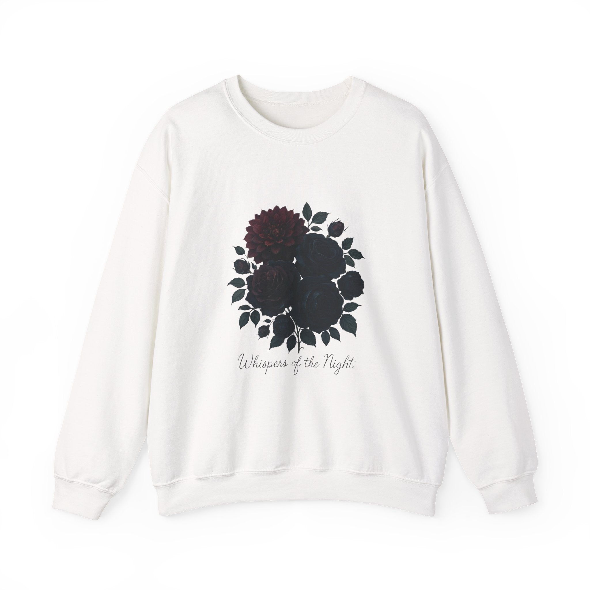 Crewneck Sweatshirt with Dark Floral ‘Whispers of the Night’ Design