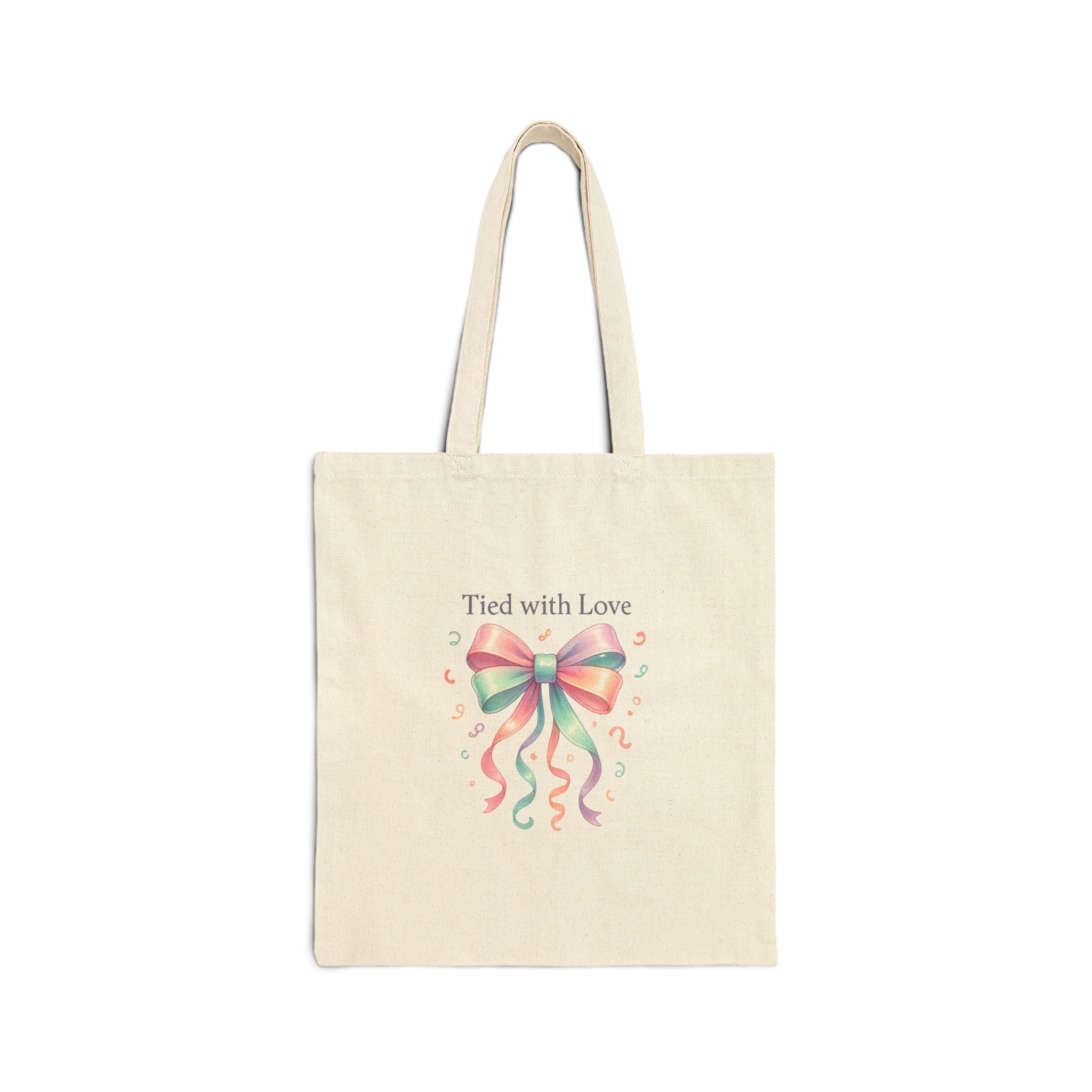 Canvas Tote Bag — "Tied with Love" Pastel Ribbon Gift Tote