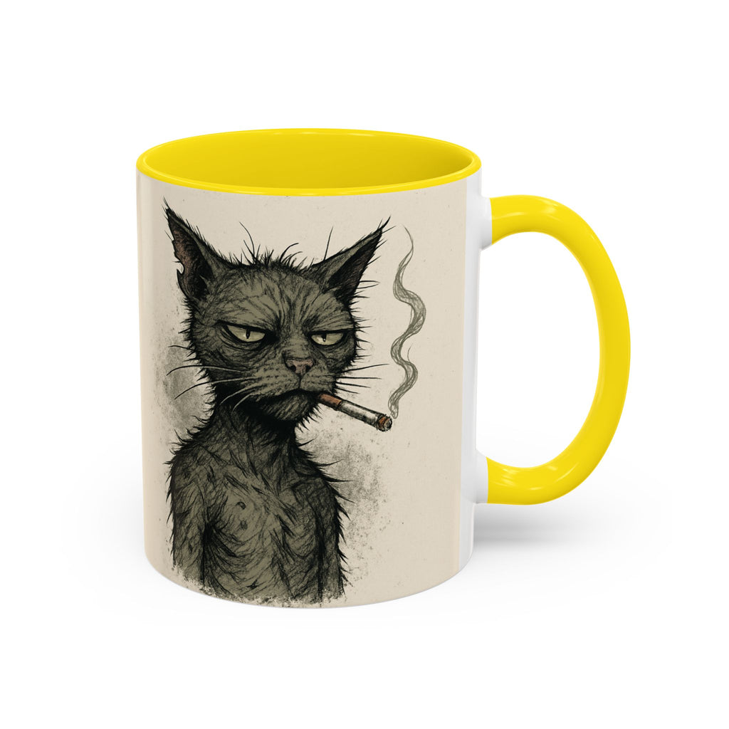 Grumpy Cat Smoking Coffee Mug — Funny Gothic Cat Accent Mug (11/15oz)