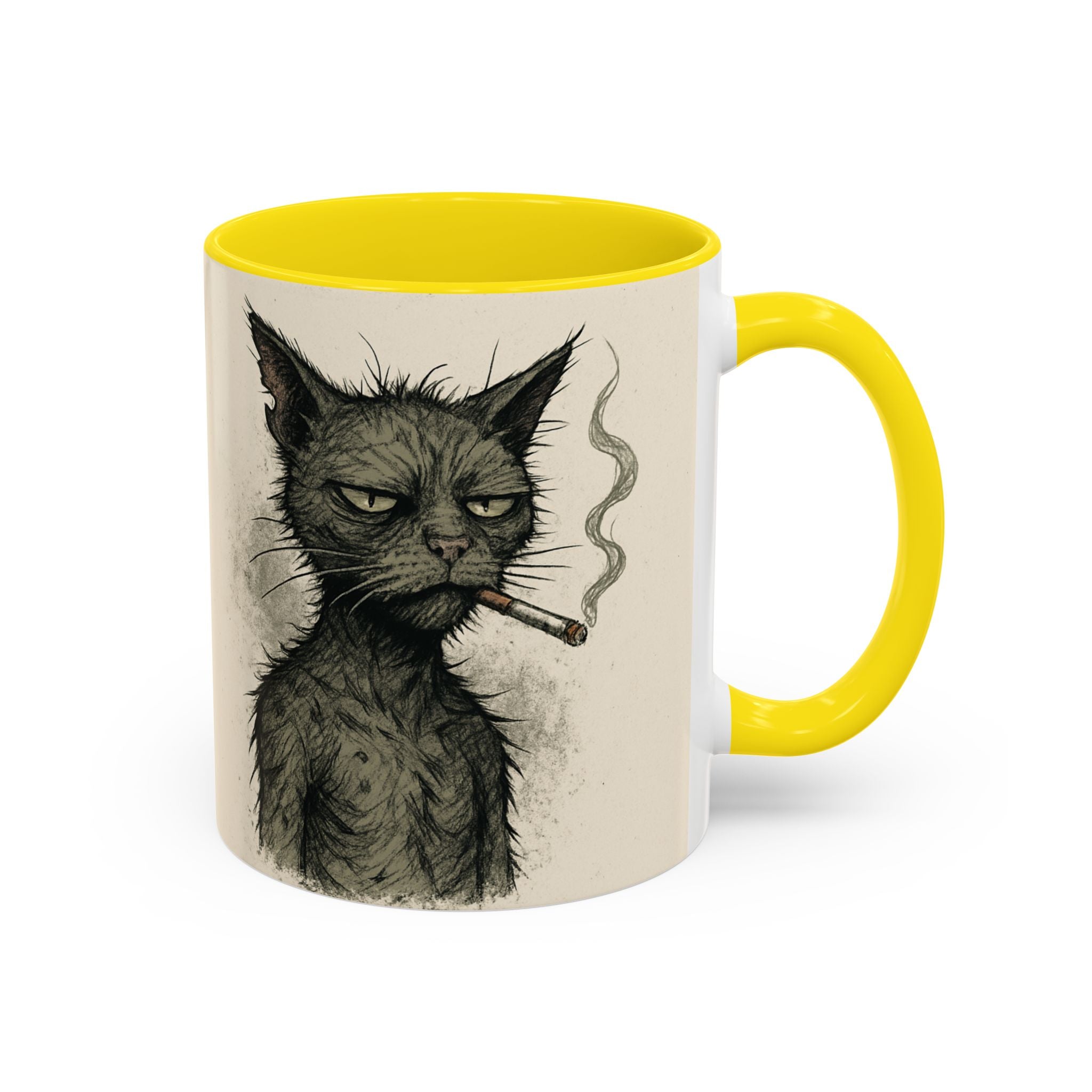 Grumpy Cat Smoking Coffee Mug — Funny Gothic Cat Accent Mug (11/15oz)