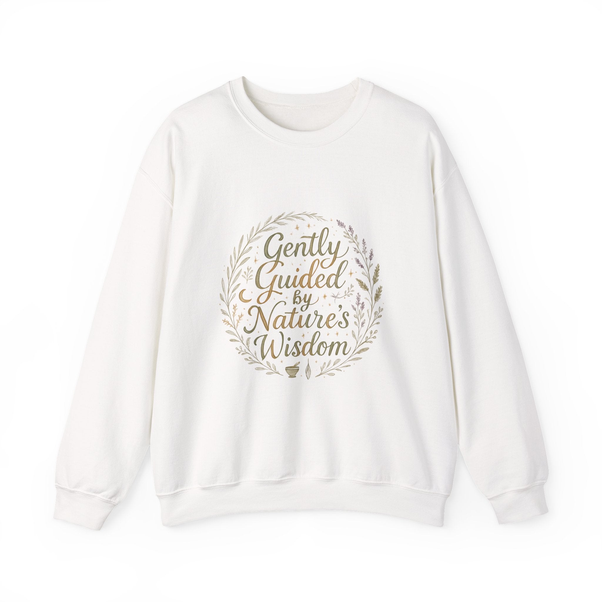 Crewneck Sweatshirt — "Gently Guided by Nature's Wisdom" Floral Wreath Eco Vibe