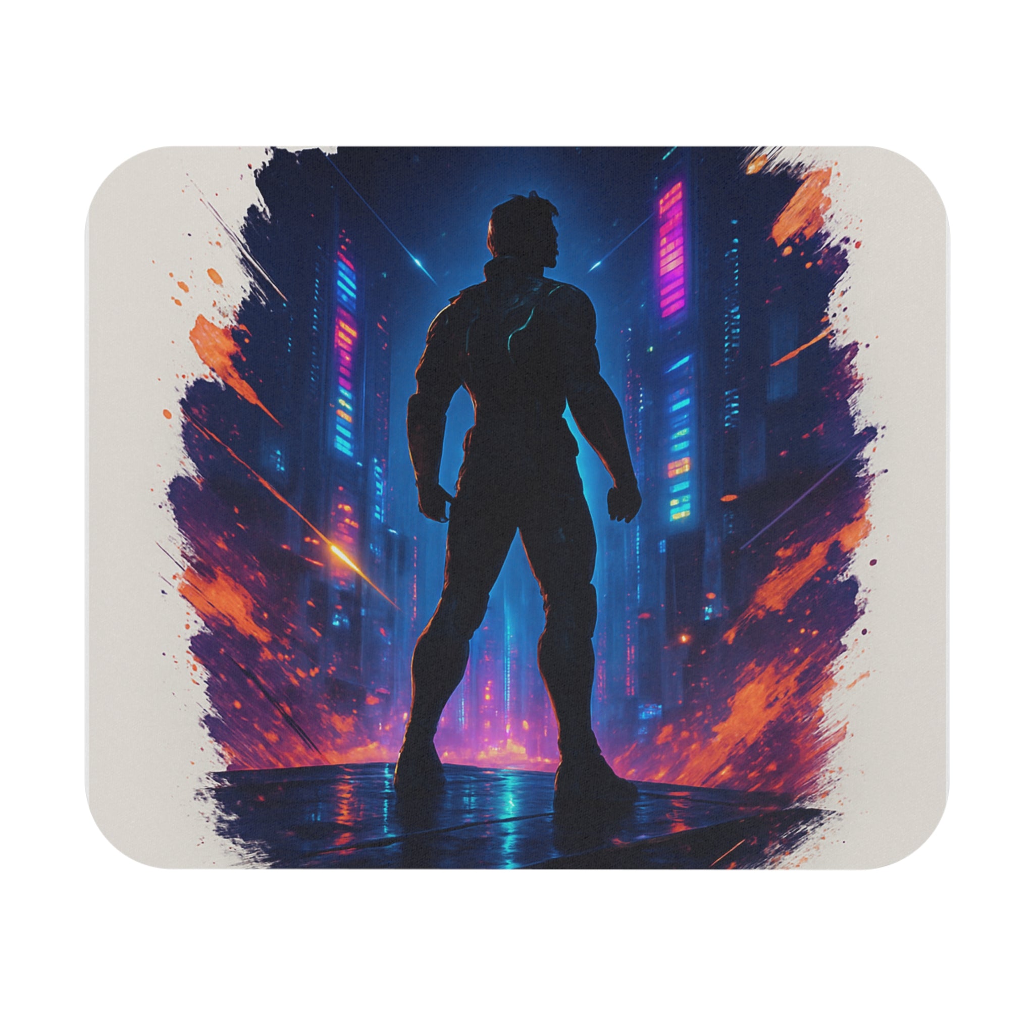 Cyberpunk Silhouette Mouse Pad | Neon City Desk Mat