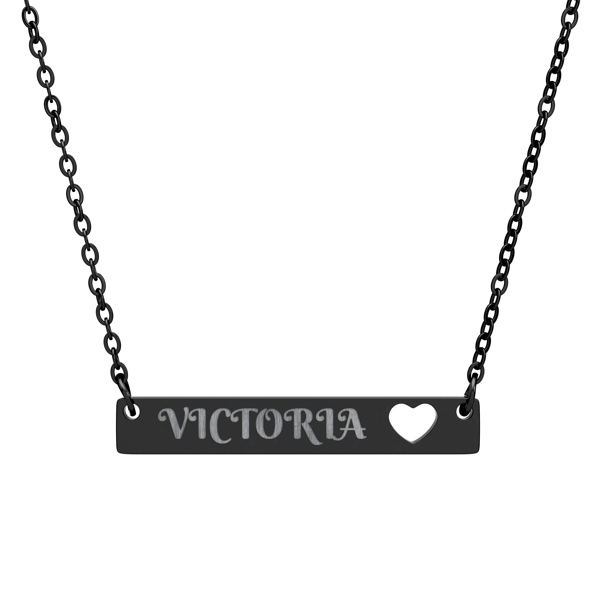 Cutout Heart Bar Necklace  Personalized Engraved Name Pendant