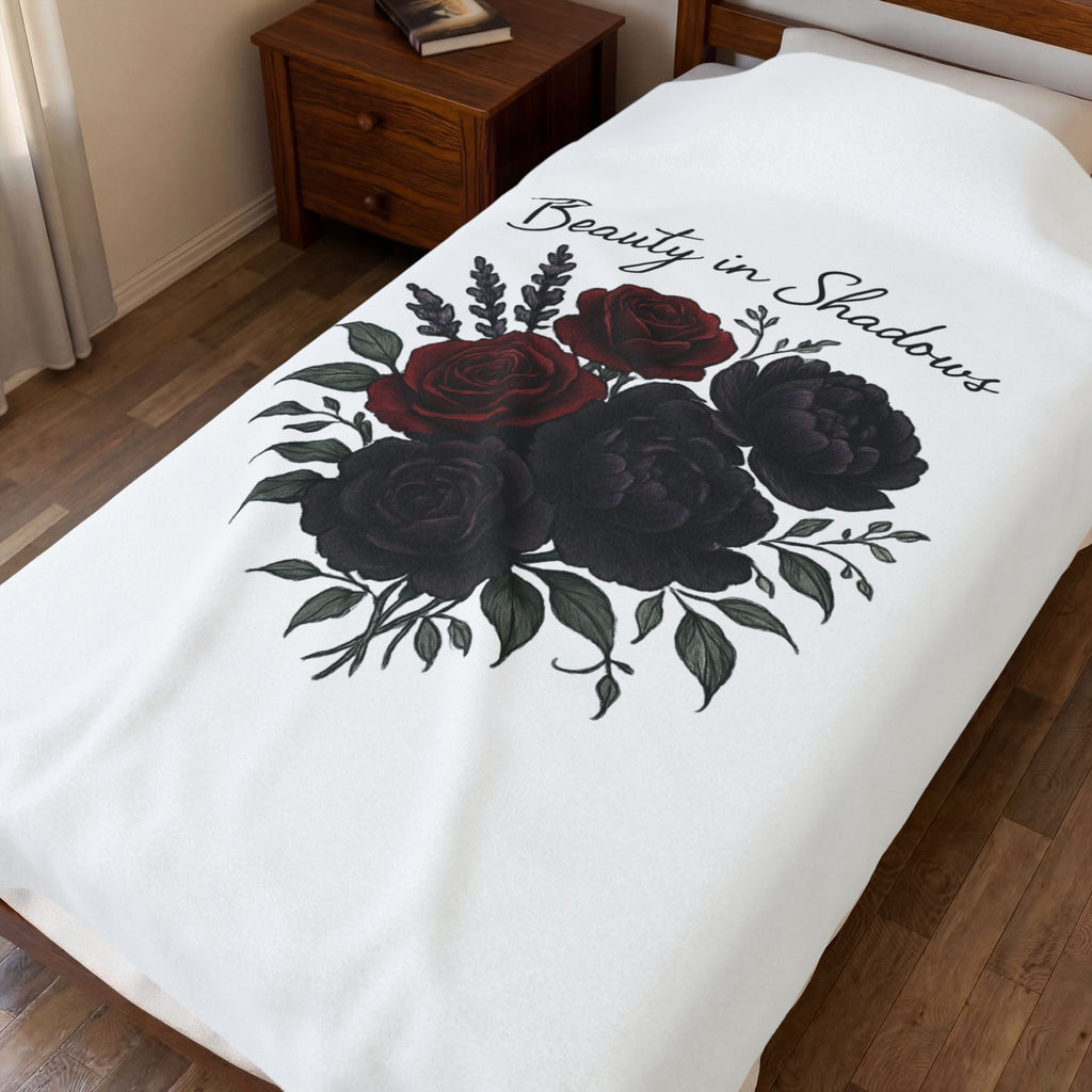 Velveteen Blanket — "Beauty in Shadows" Dark Rose Plush Throw