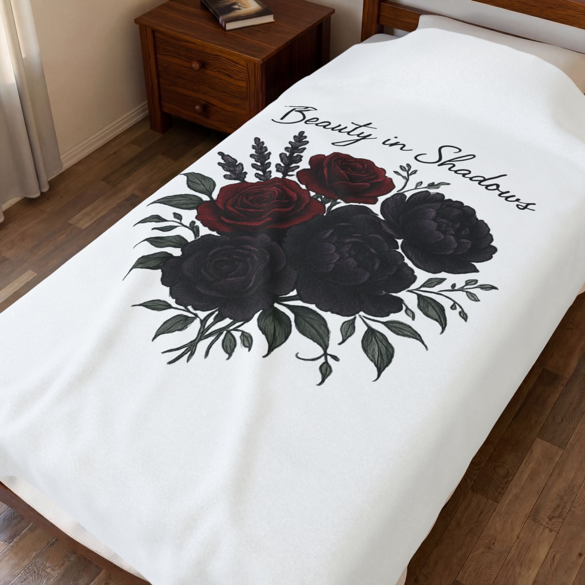 Velveteen Blanket — "Beauty in Shadows" Dark Rose Plush Throw