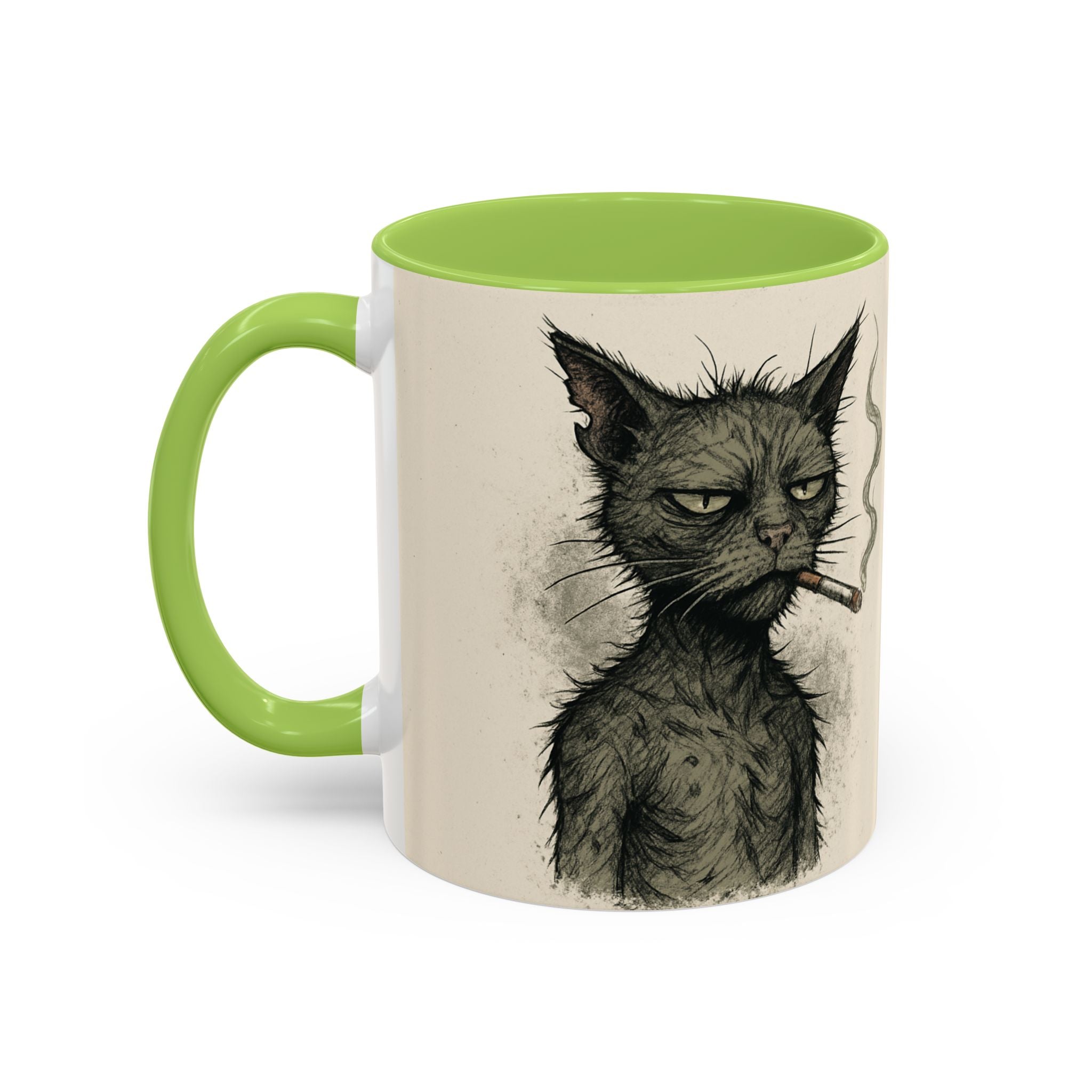 Grumpy Cat Smoking Coffee Mug — Funny Gothic Cat Accent Mug (11/15oz)