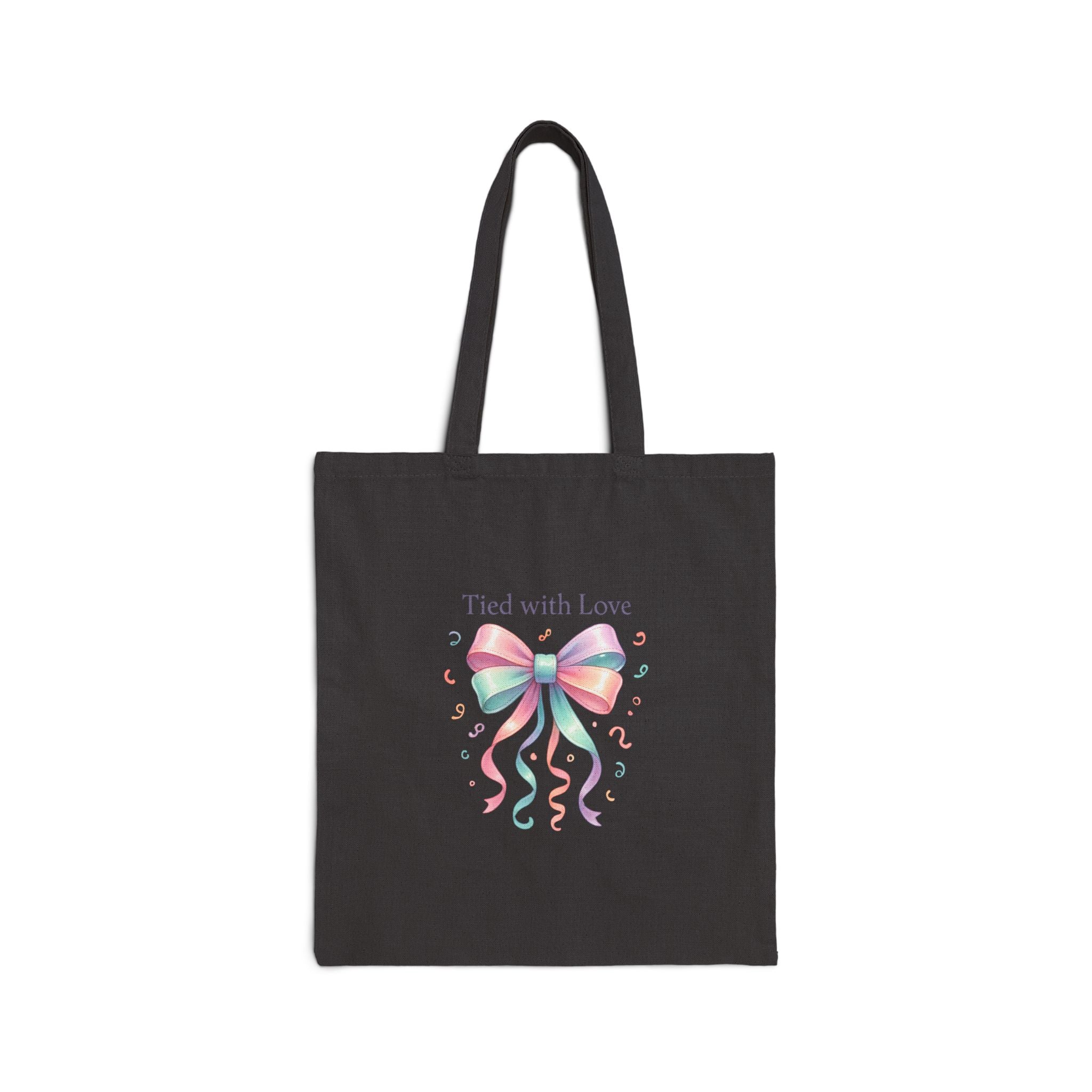 Canvas Tote Bag — "Tied with Love" Pastel Ribbon Gift Tote