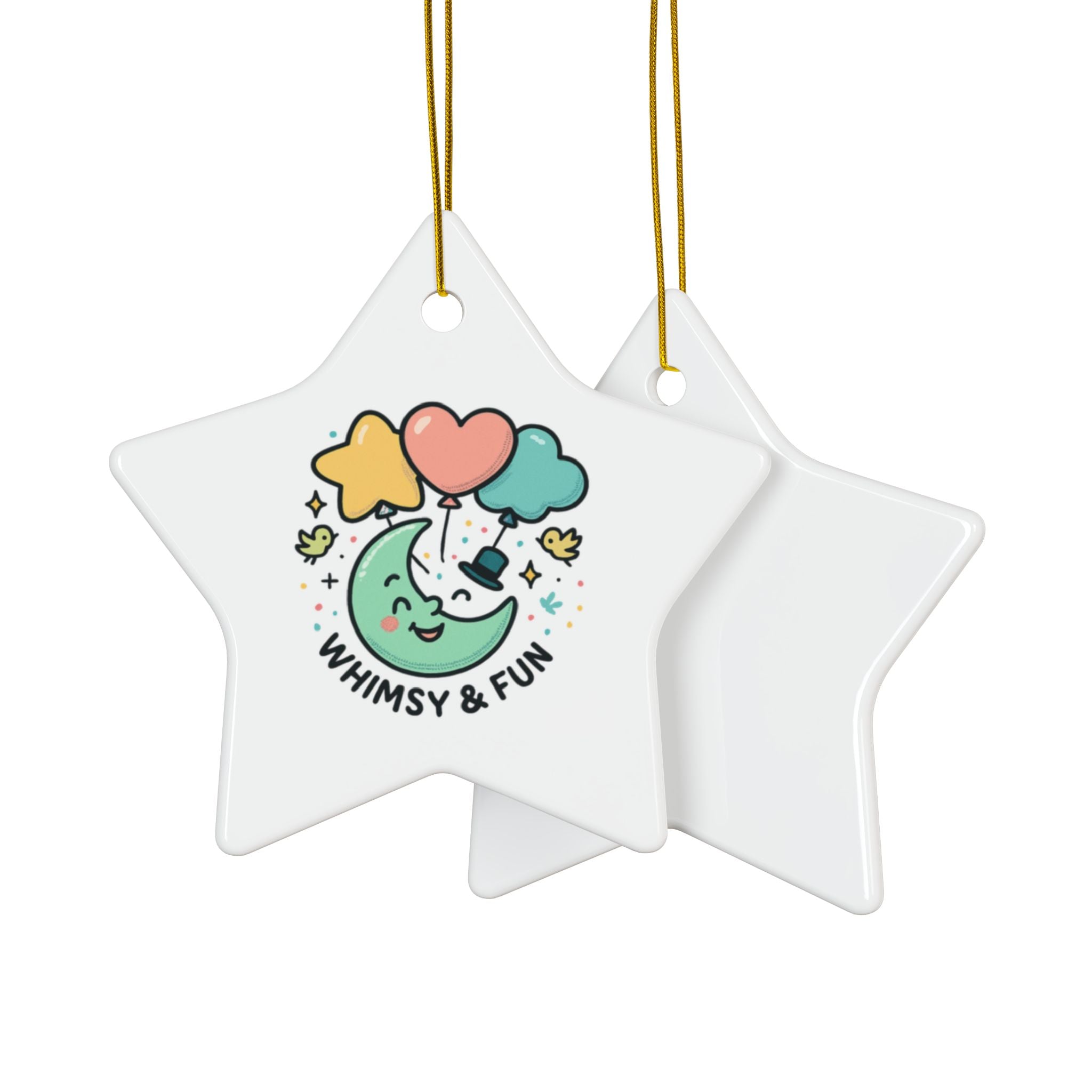Whimsical Moon with Balloons Ceramic Ornament | Double-Sided Round Ornament