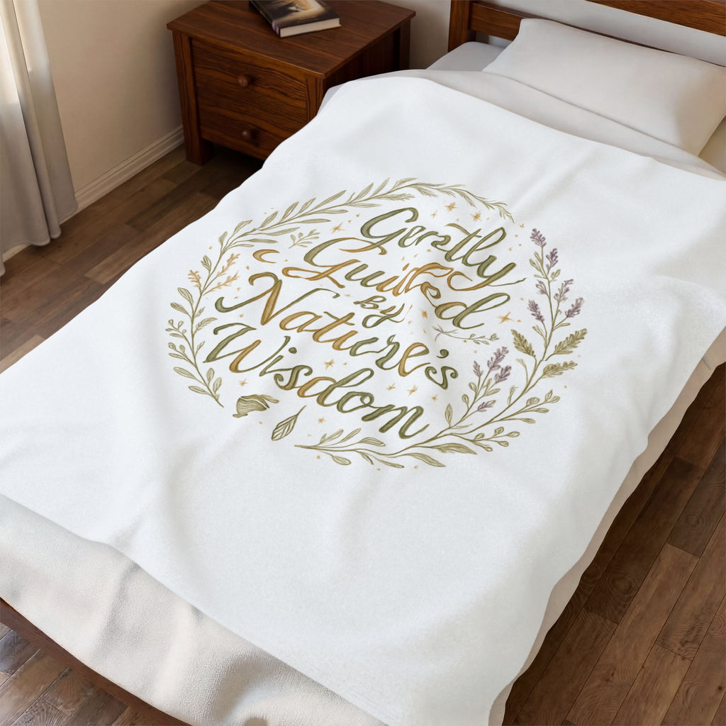 Gently Guided by Nature's Wisdom Velveteen Plush Blanket — Floral Wreath Cozy Throw for Nature Lovers