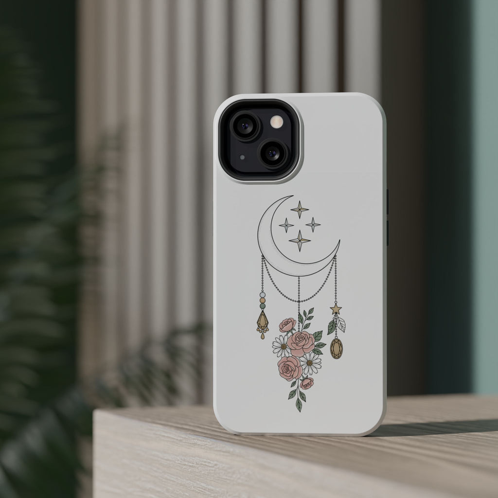 Moon & Roses Magnetic Impact Phone Case — Celestial Floral iPhone Cover