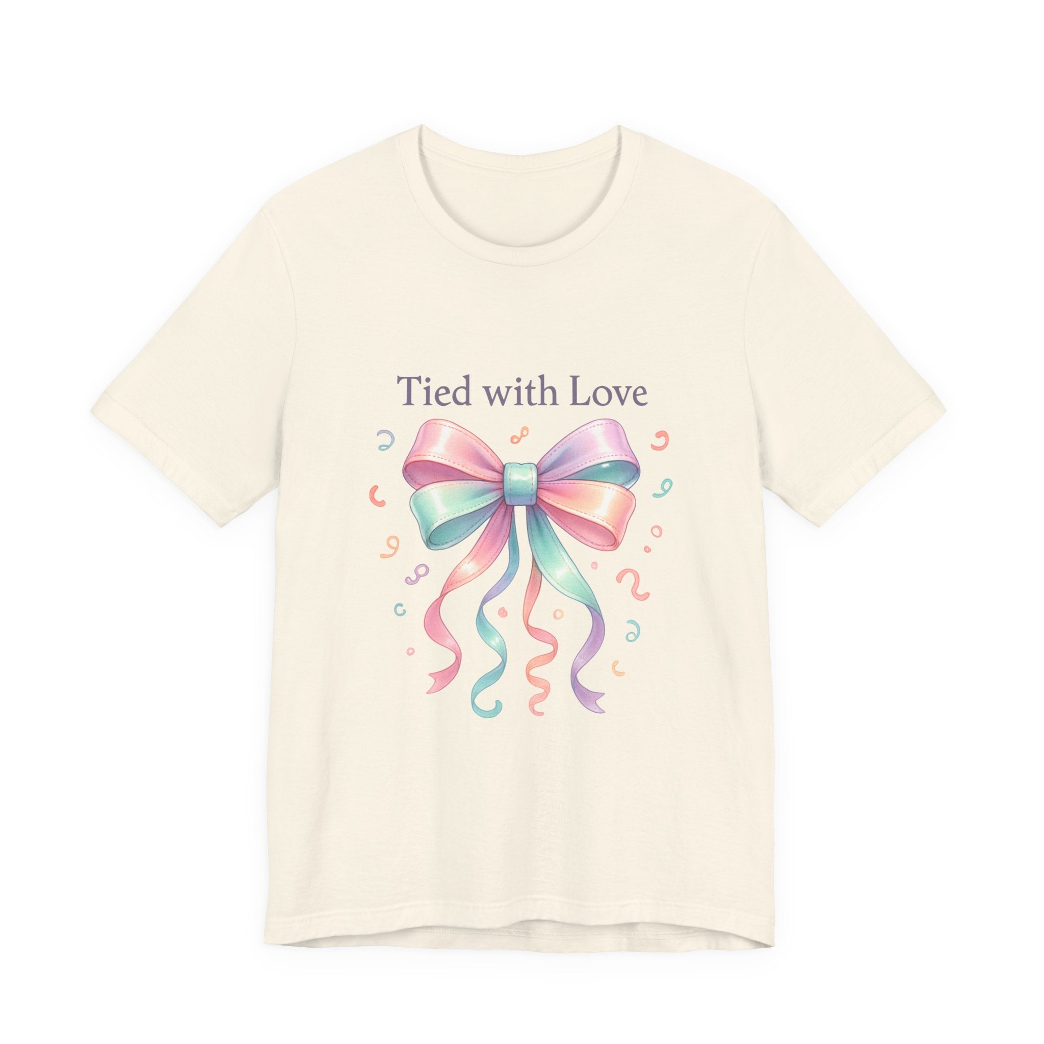 T-Shirt — "Tied with Love" Pastel Ribbon Gift Graphic Tee