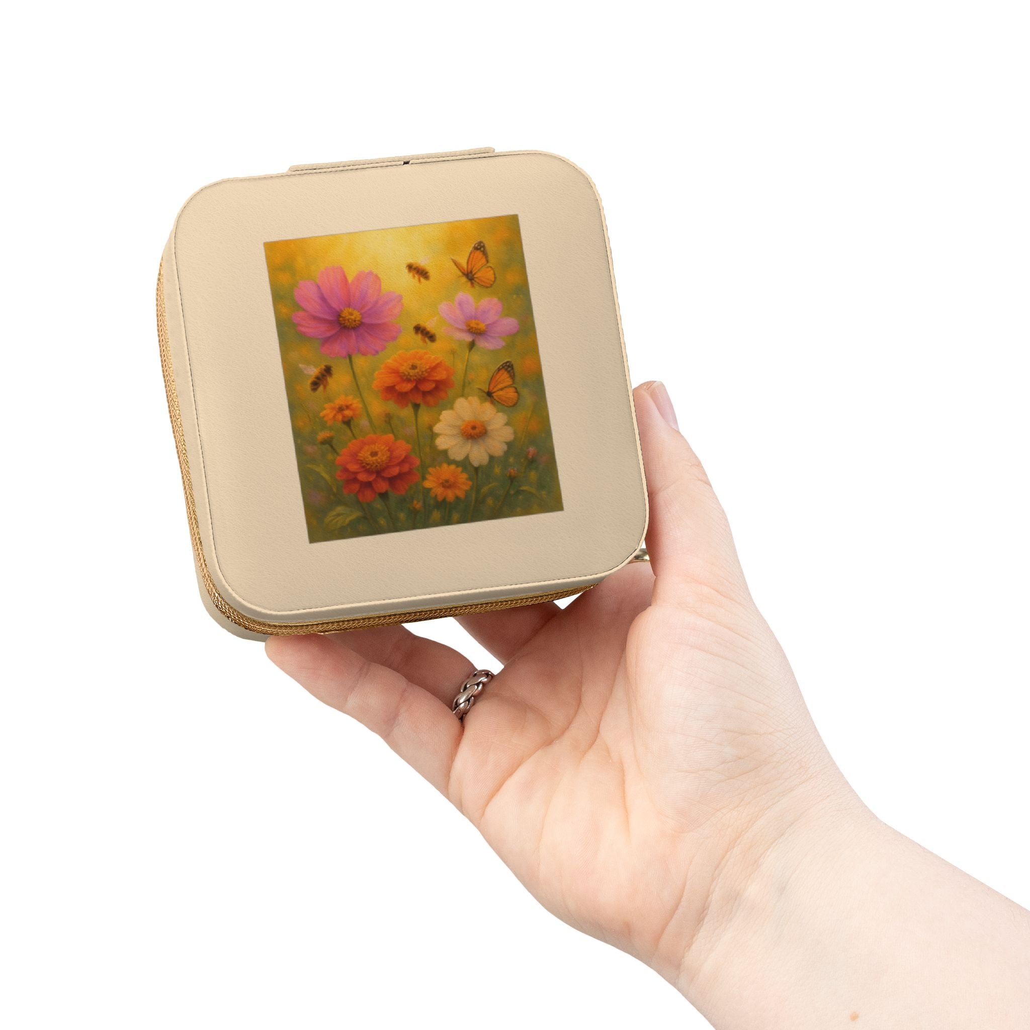 Floral Travel Jewelry Case — Compact Pink Organizer for Rings, Earrings & Necklaces