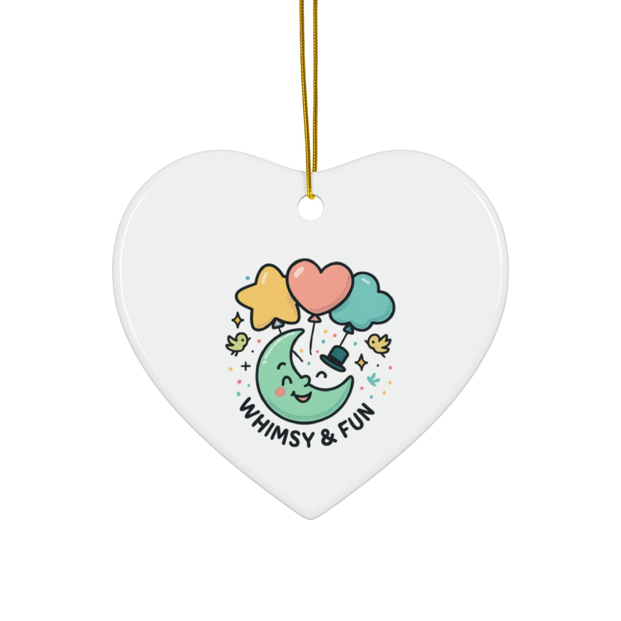 Whimsical Moon with Balloons Ceramic Ornament | Double-Sided Round Ornament