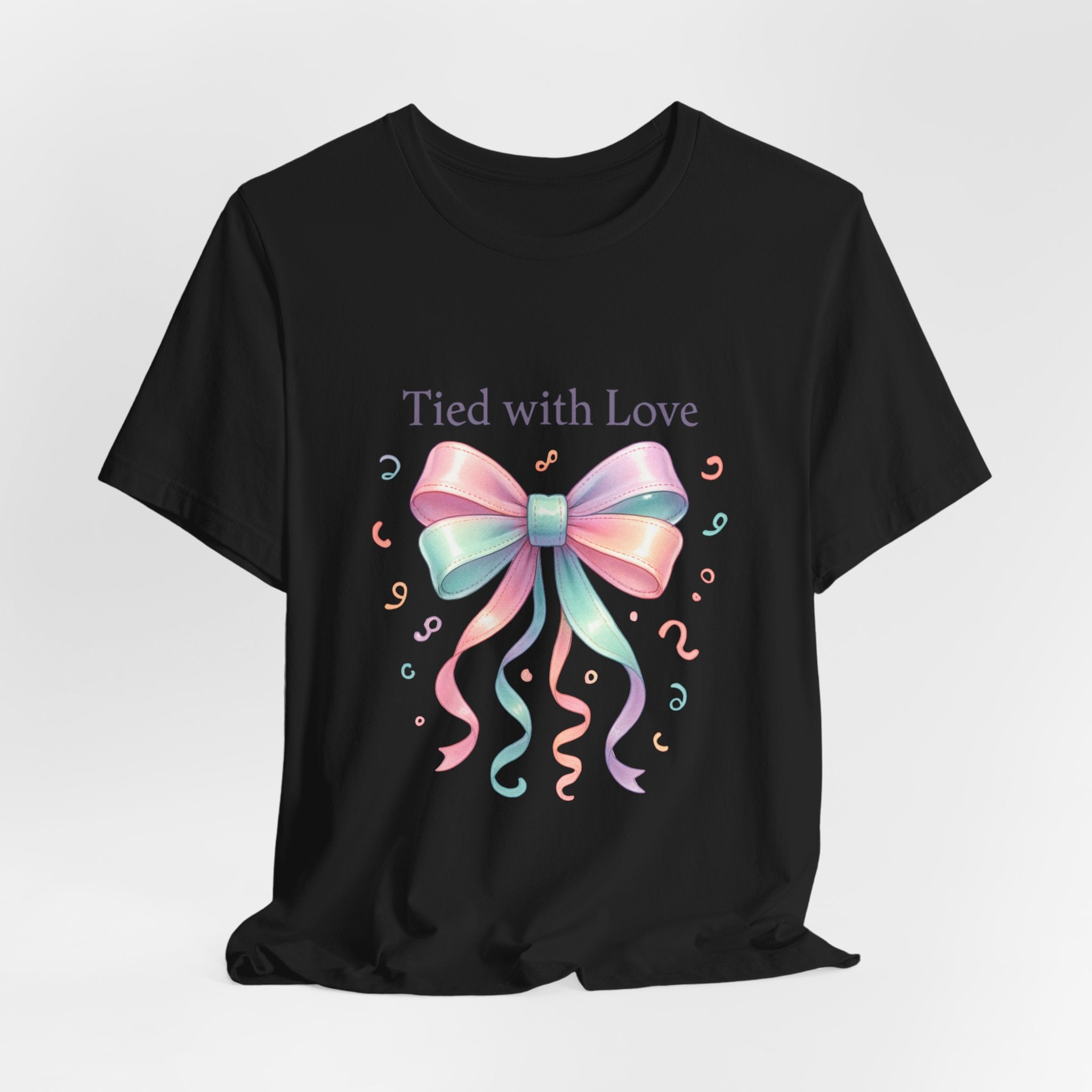 T-Shirt — "Tied with Love" Pastel Ribbon Gift Graphic Tee