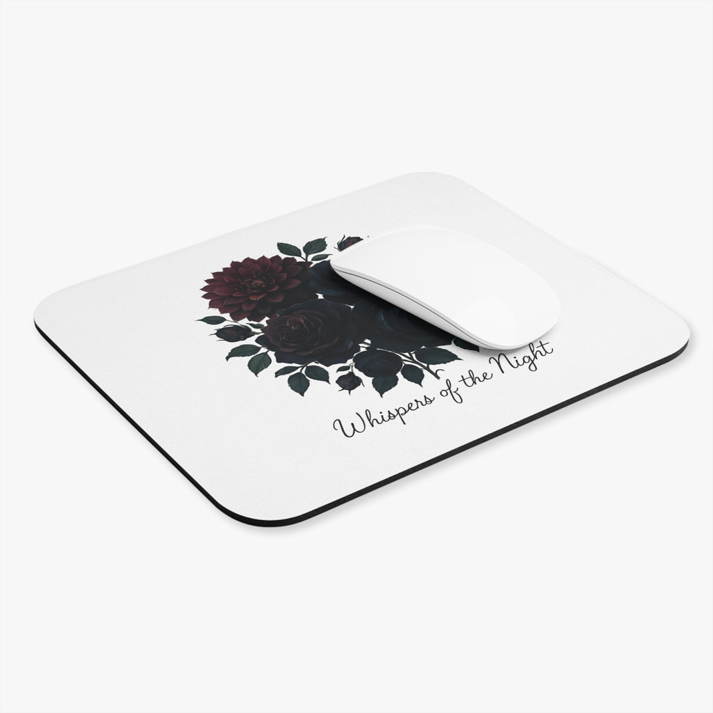 Whispers of the Night floral bouquet Mouse Pad | dark roses, script text