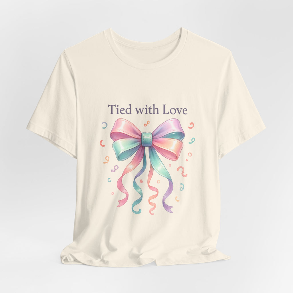 T-Shirt — "Tied with Love" Pastel Ribbon Gift Graphic Tee