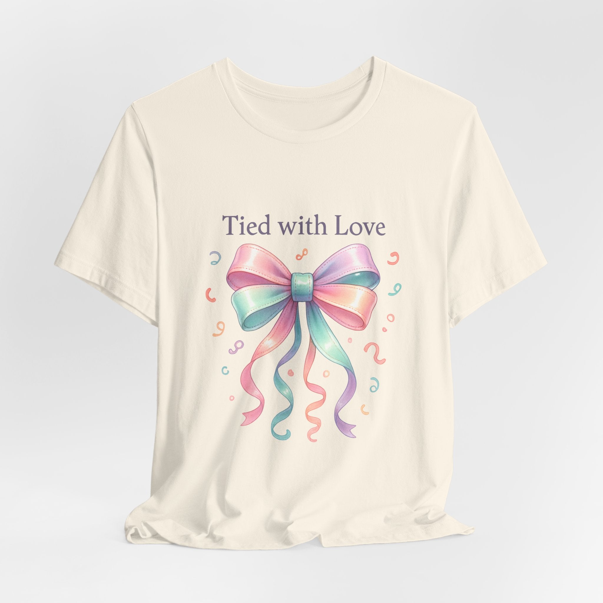 T-Shirt — "Tied with Love" Pastel Ribbon Gift Graphic Tee