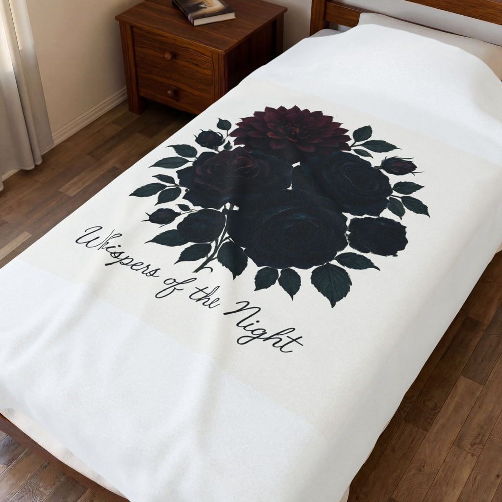 Velveteen Plush Blanket — 'Whispers of the Night' Dark Rose Cozy Throw