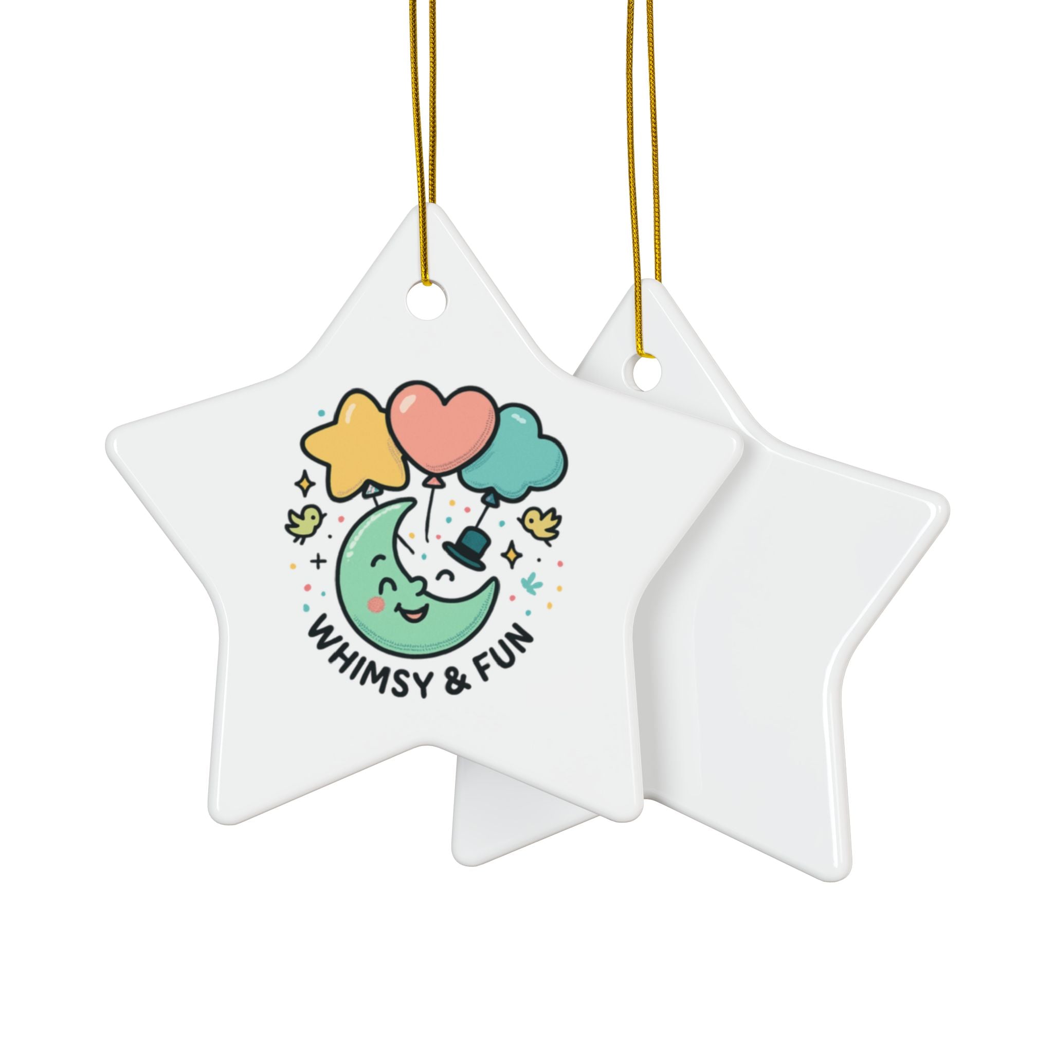 Ceramic Ornament — Whimsy & Fun Moon with Balloons Double‑Sided Holiday Decor