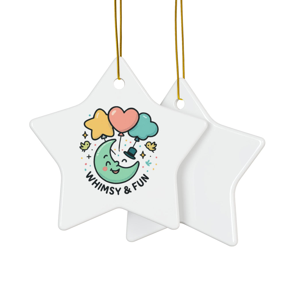 Ceramic Ornament — Whimsy & Fun Moon with Balloons Double‑Sided Holiday Decor