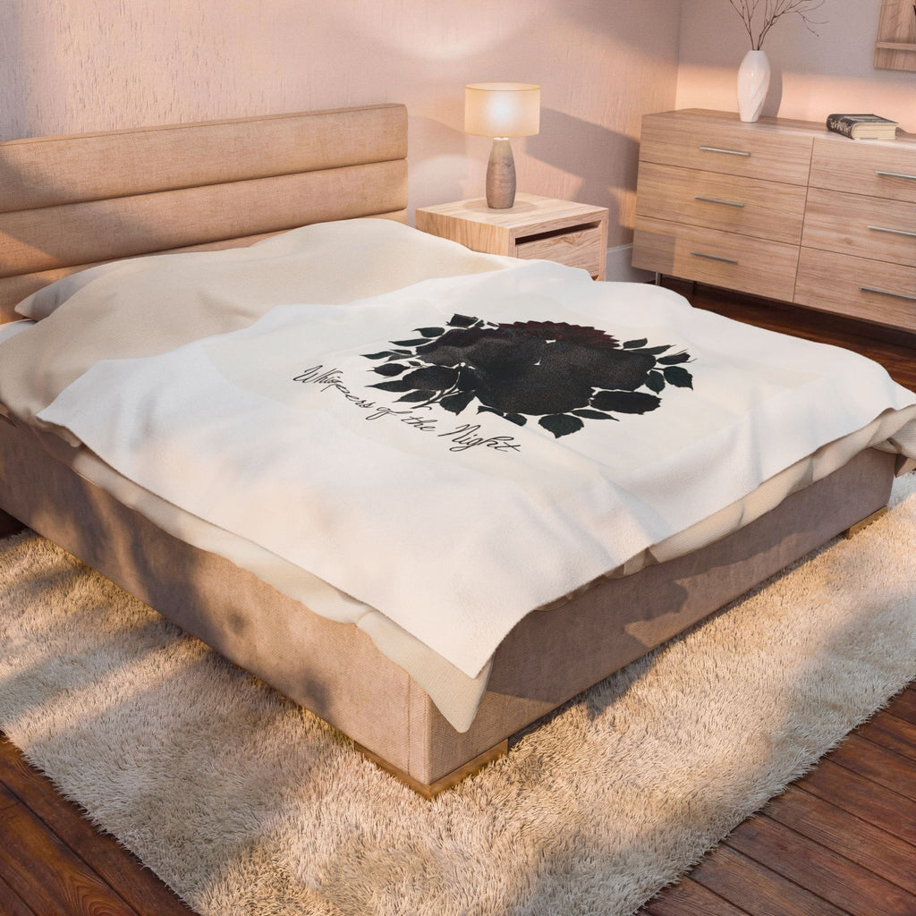 Velveteen Plush Blanket — 'Whispers of the Night' Dark Rose Cozy Throw