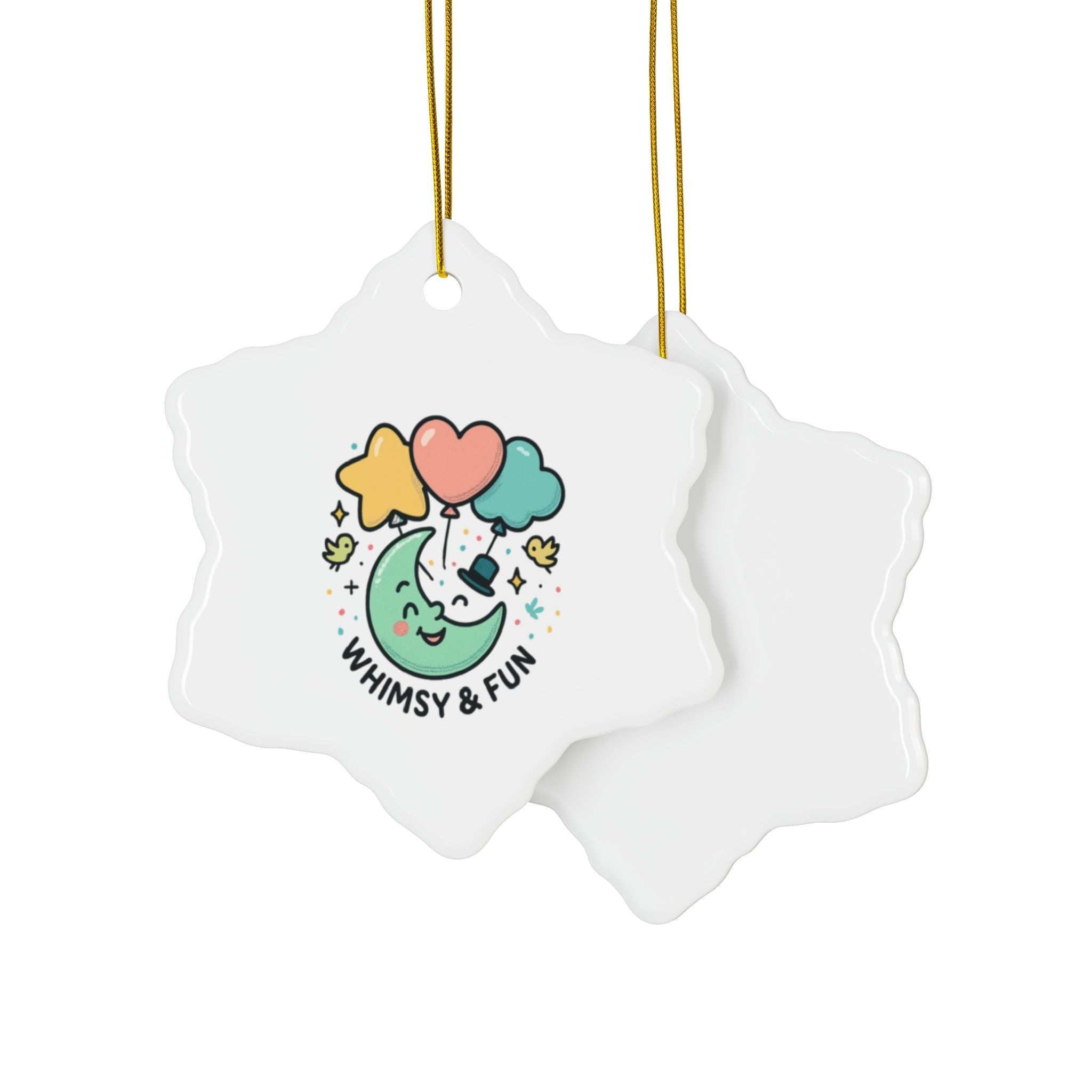 Whimsical Moon with Balloons Ceramic Ornament | Double-Sided Round Ornament