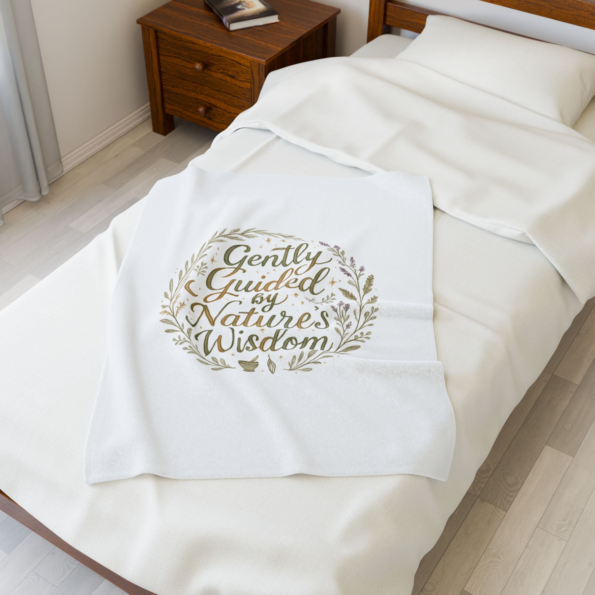 Gently Guided by Nature's Wisdom Velveteen Plush Blanket — Floral Wreath Cozy Throw for Nature Lovers