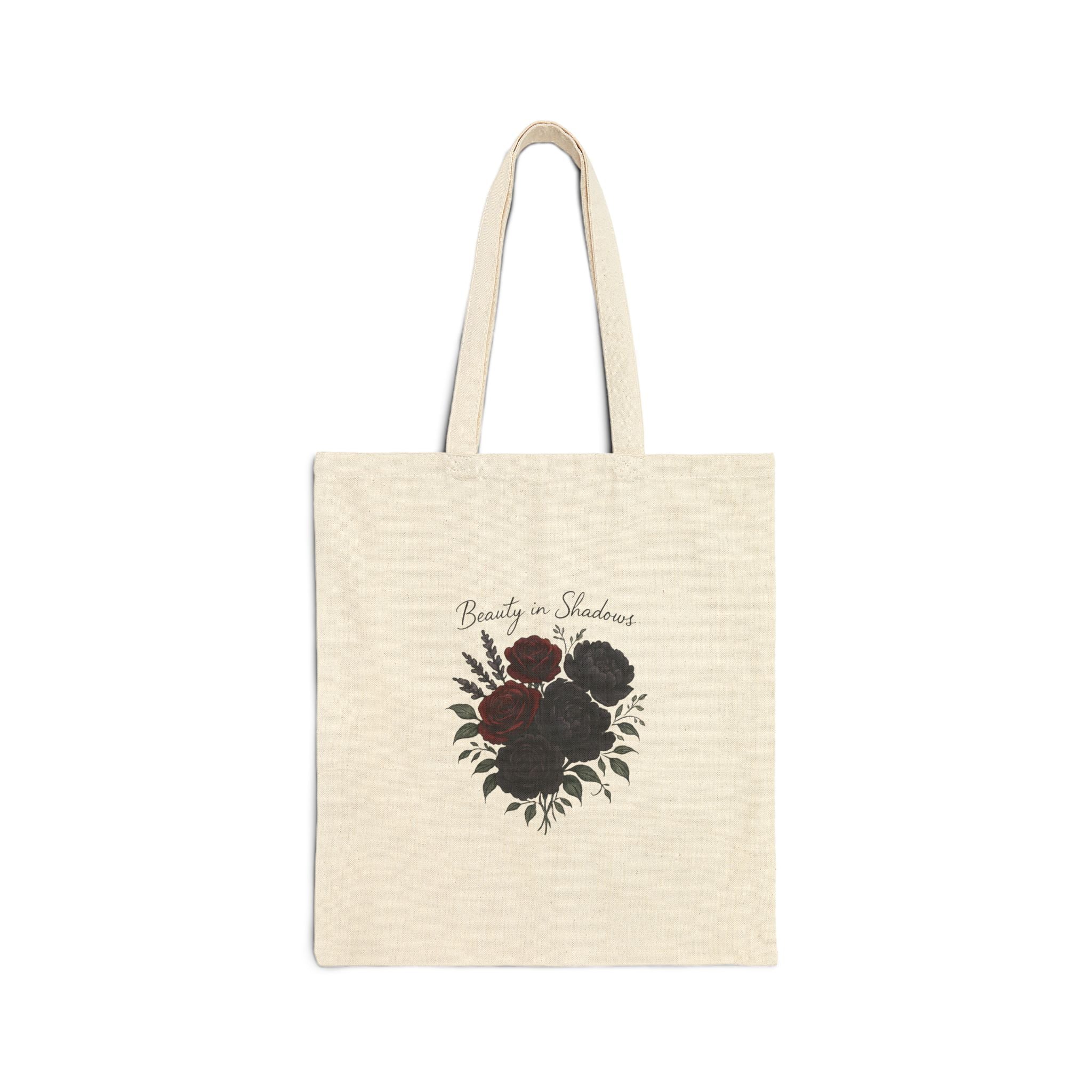 Canvas Tote Bag — "Beauty in Shadows" Floral Illustration Reusable Shopper