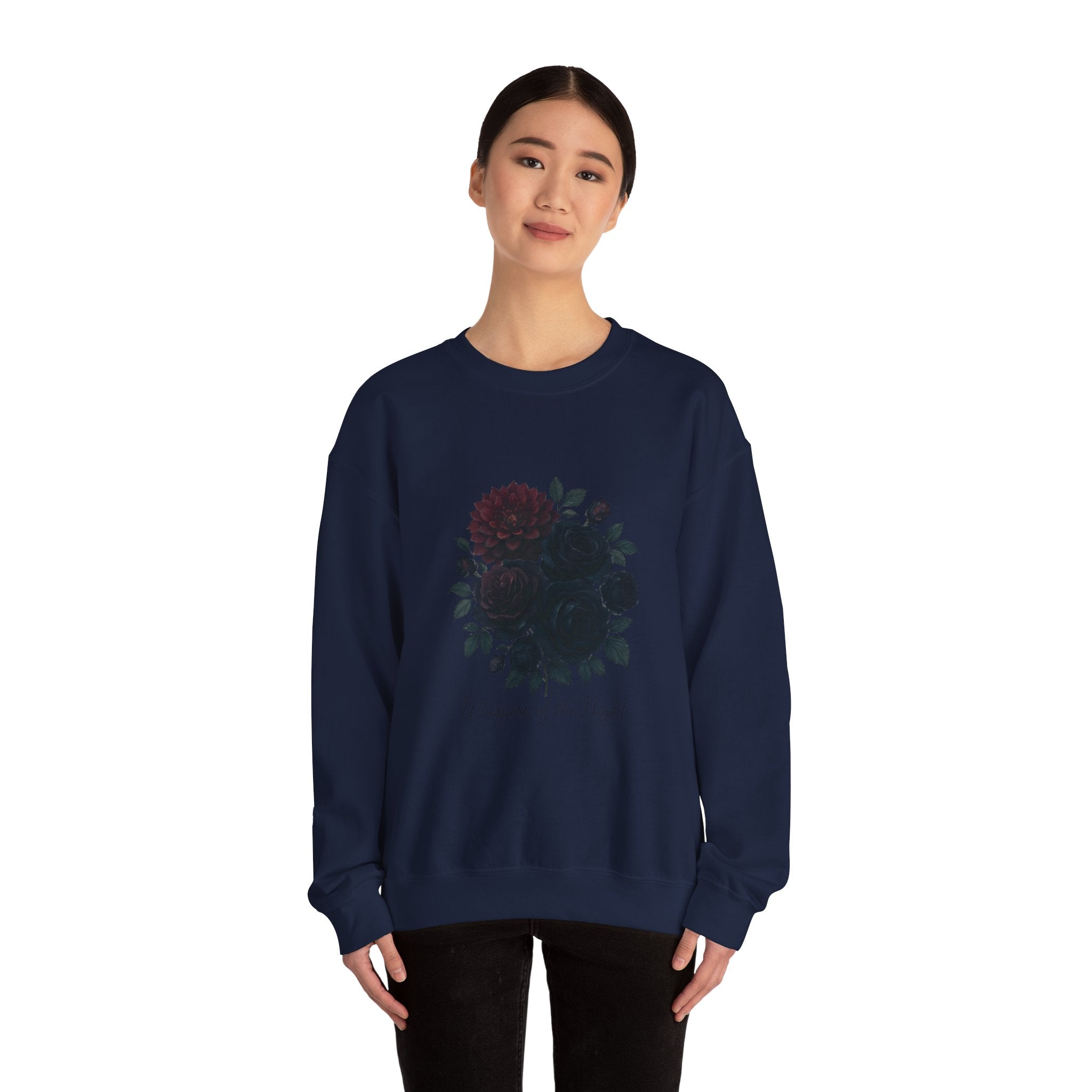 Crewneck Sweatshirt with Dark Floral ‘Whispers of the Night’ Design