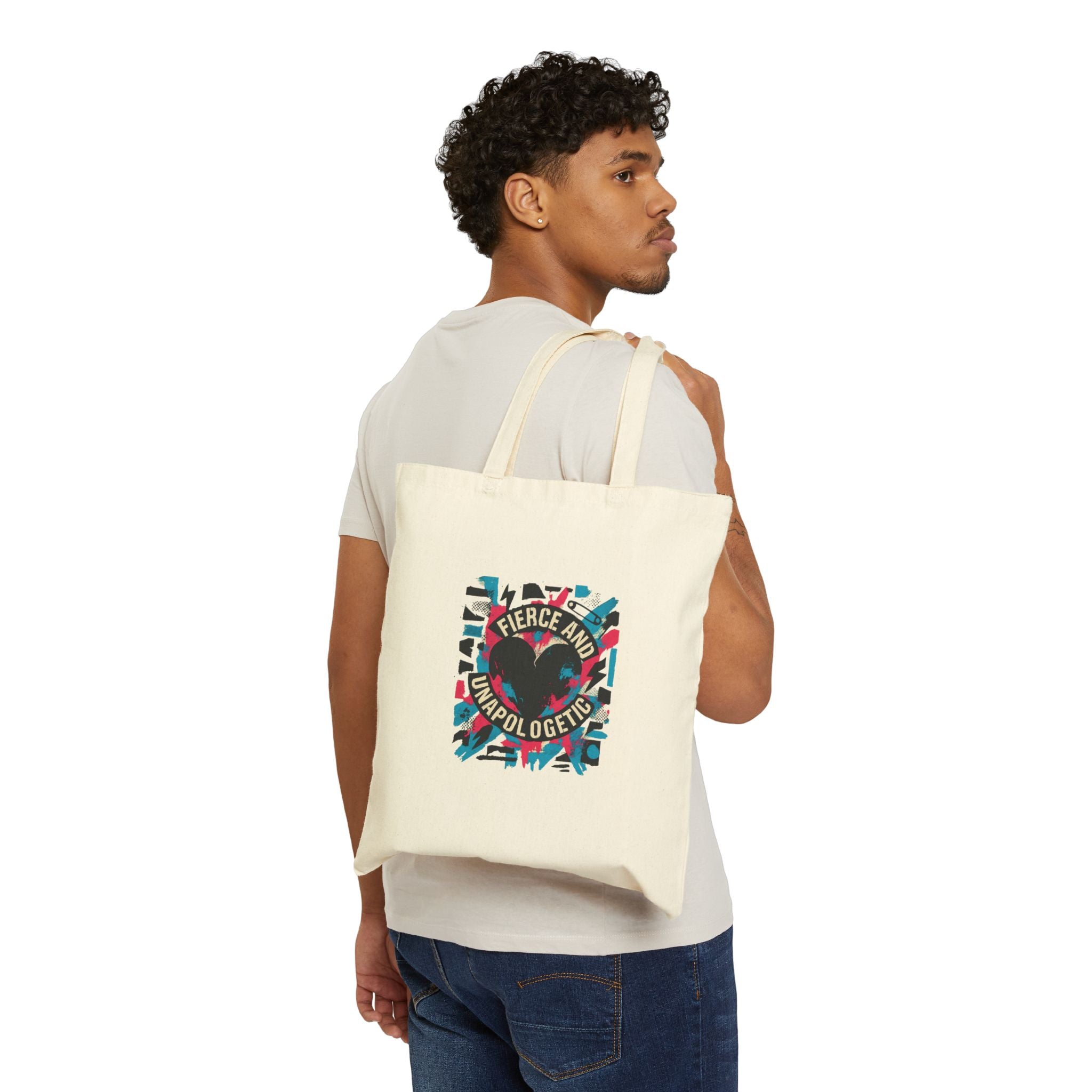 Fierce and Unapologetic Heart Canvas Tote — Bold Pride Eco Tote Bag