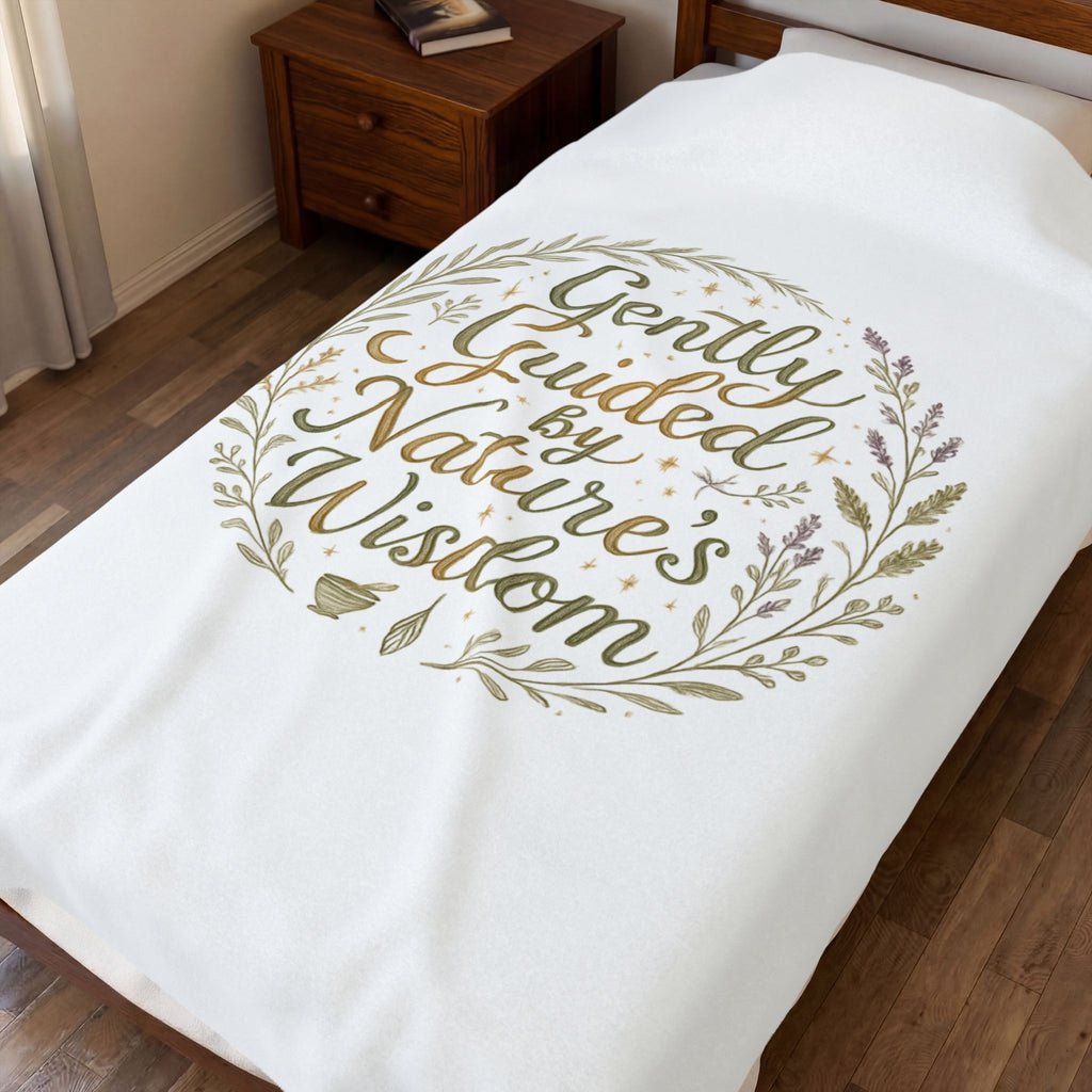 Gently Guided by Nature's Wisdom Velveteen Plush Blanket — Floral Wreath Cozy Throw for Nature Lovers