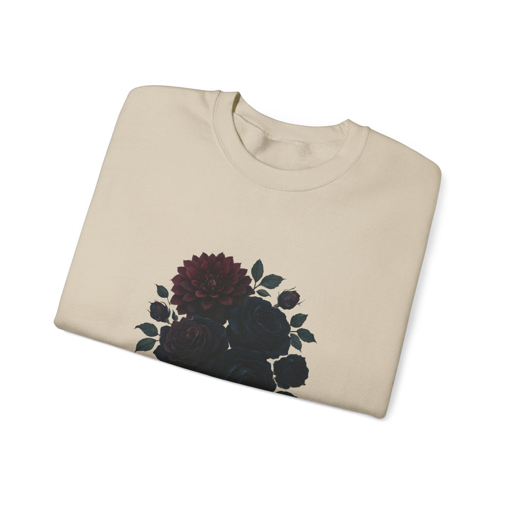 Crewneck Sweatshirt with Dark Floral ‘Whispers of the Night’ Design