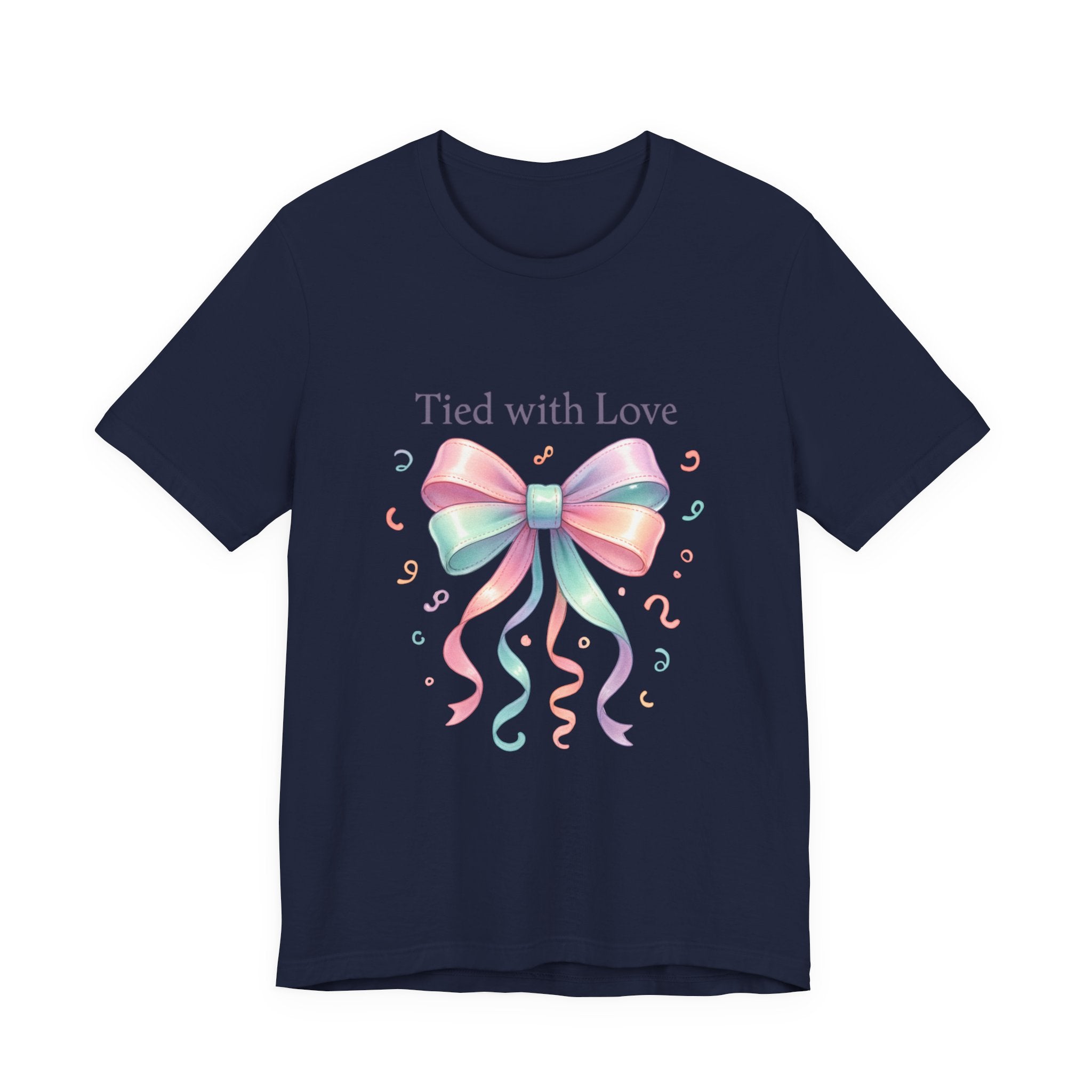 T-Shirt — "Tied with Love" Pastel Ribbon Gift Graphic Tee