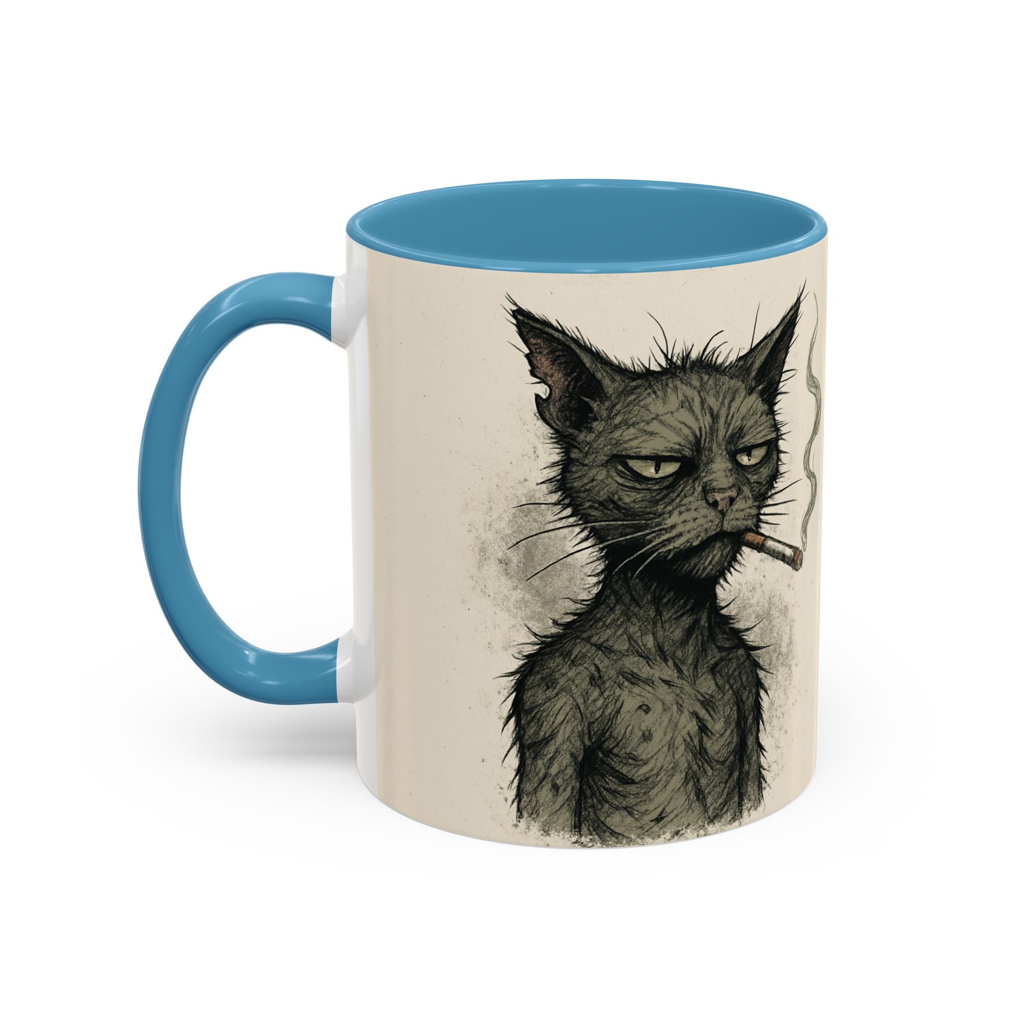 Grumpy Cat Smoking Coffee Mug — Funny Gothic Cat Accent Mug (11/15oz)