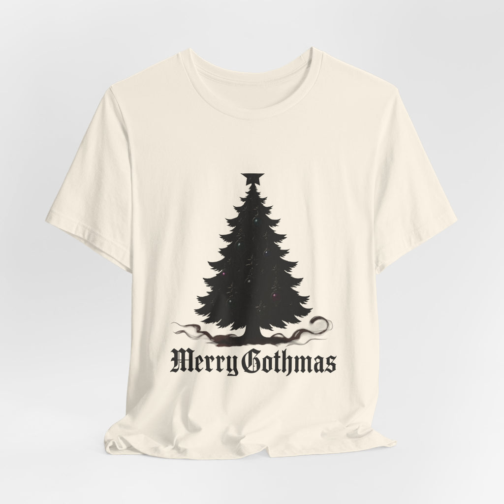 Gothic Christmas Tee — 'Merry Gothmas' Black Tree Graphic