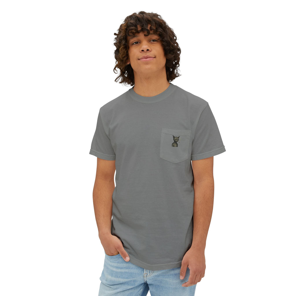 Pocket T-Shirt — Minimal Cat Silhouette Chest Pocket Tee