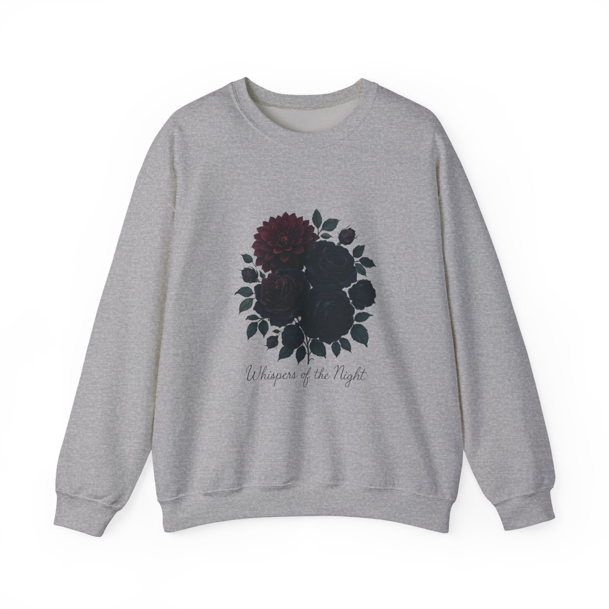 Crewneck Sweatshirt with Dark Floral ‘Whispers of the Night’ Design