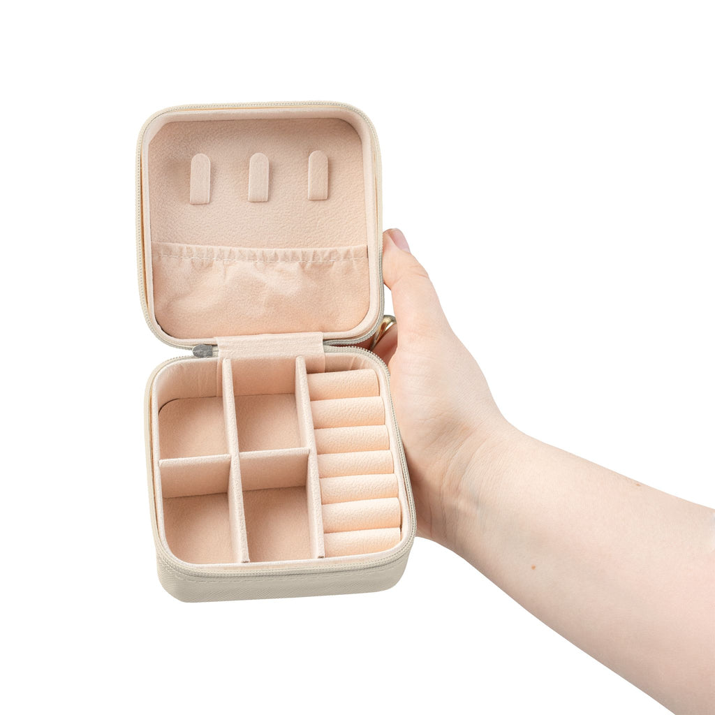 Floral Travel Jewelry Case — Compact Pink Organizer for Rings, Earrings & Necklaces