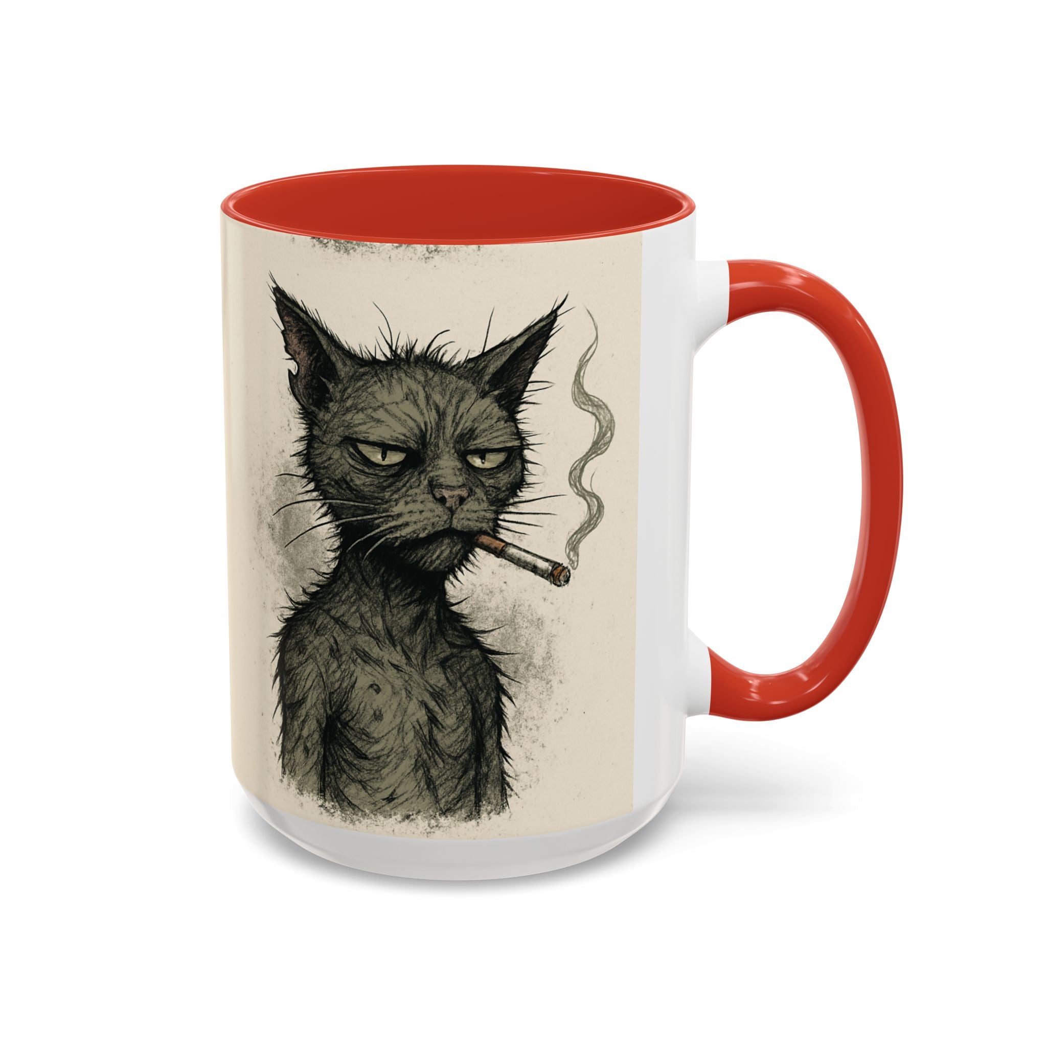 Grumpy Cat Smoking Coffee Mug — Funny Gothic Cat Accent Mug (11/15oz)