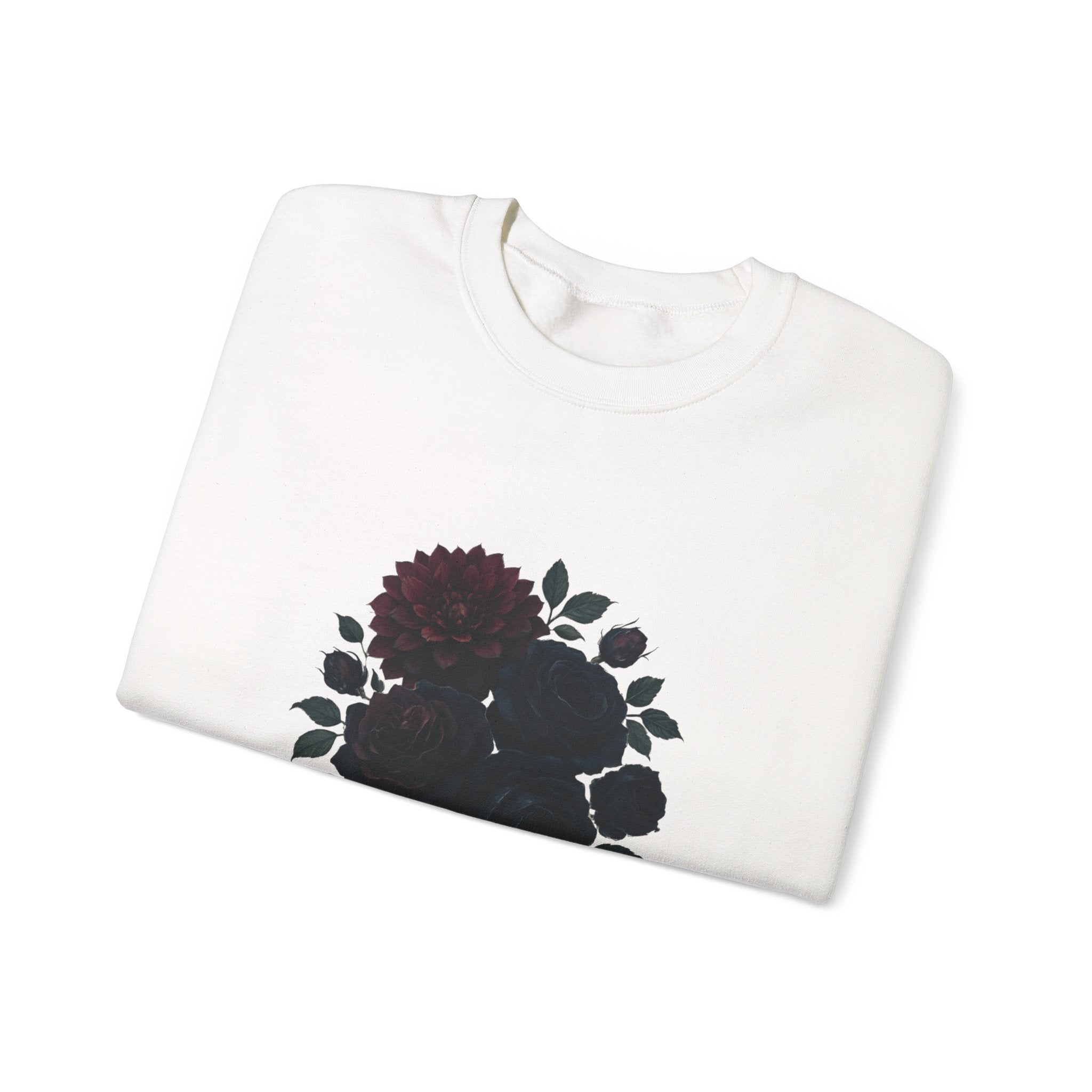 Crewneck Sweatshirt with Dark Floral ‘Whispers of the Night’ Design