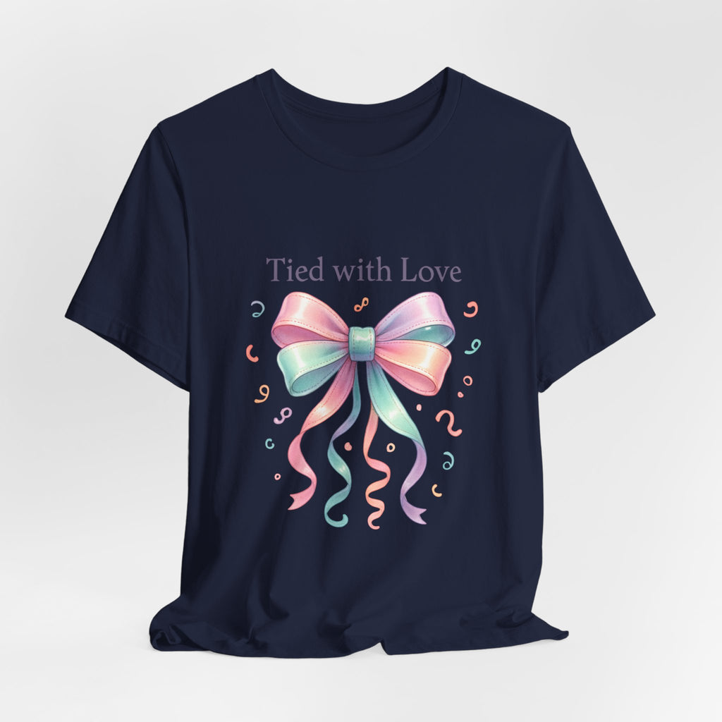 T-Shirt — "Tied with Love" Pastel Ribbon Gift Graphic Tee
