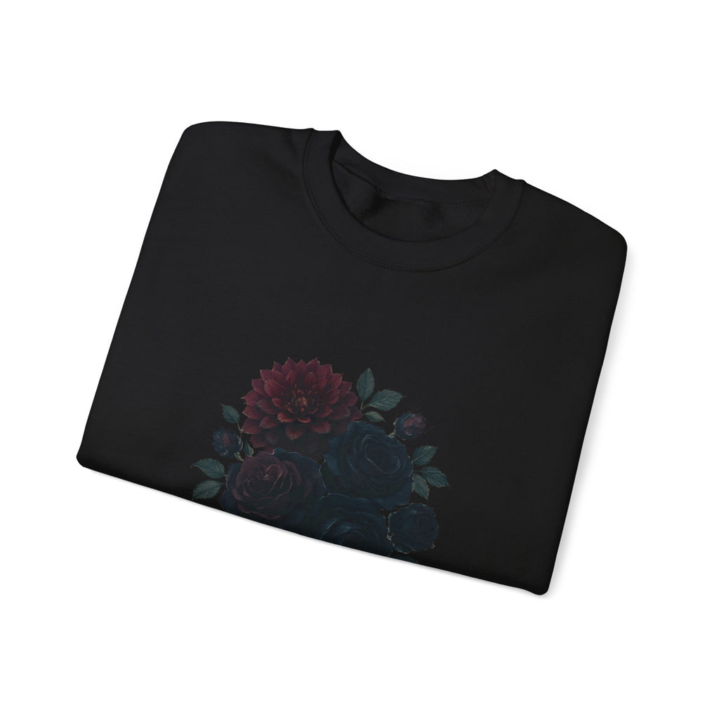 Crewneck Sweatshirt with Dark Floral ‘Whispers of the Night’ Design