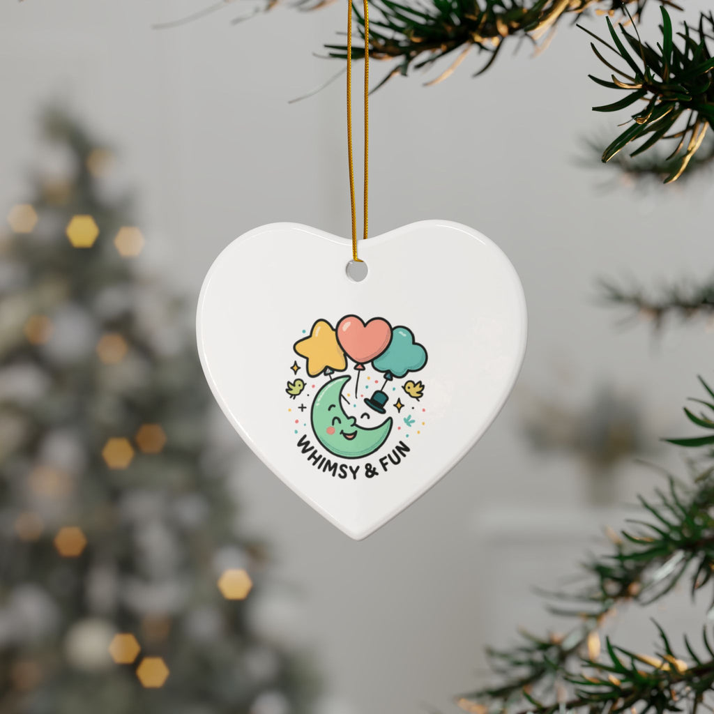 Ceramic Ornament — Whimsy & Fun Moon with Balloons Double‑Sided Holiday Decor