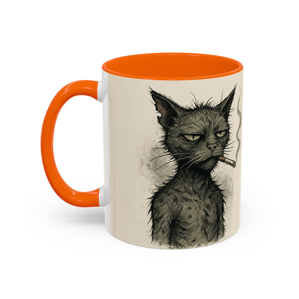 Grumpy Cat Smoking Coffee Mug — Funny Gothic Cat Accent Mug (11/15oz)